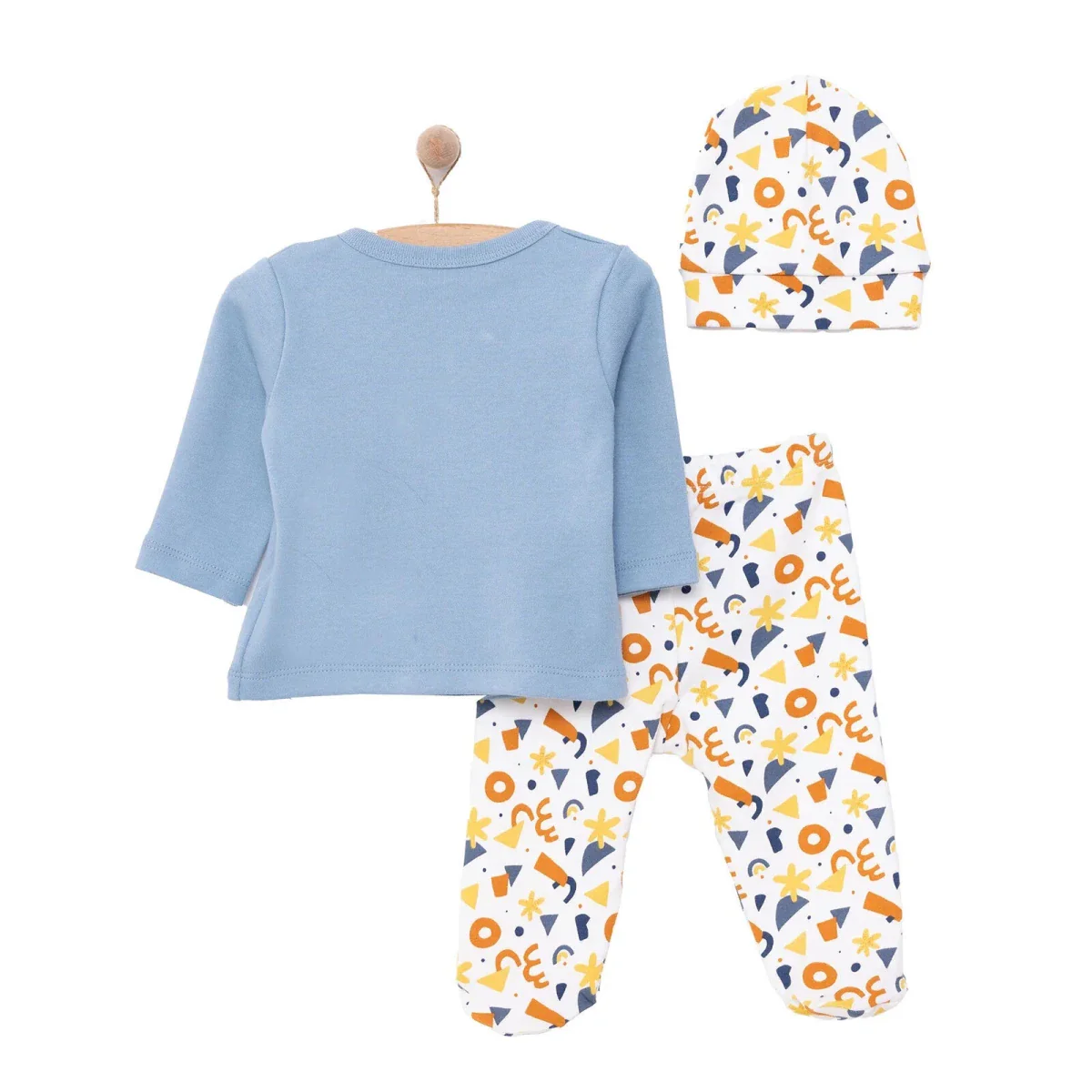 Newborn Baby Boy Onesie-Hat-Booted Bottom 3Pcs - Ecru - Image 2