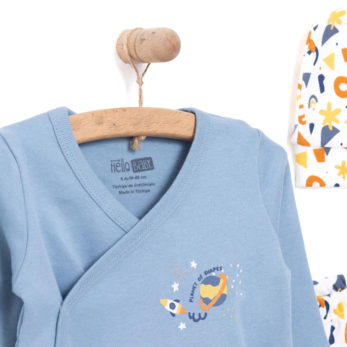 Newborn Baby Boy Onesie-Hat-Booted Bottom 3Pcs - Ecru - Image 3