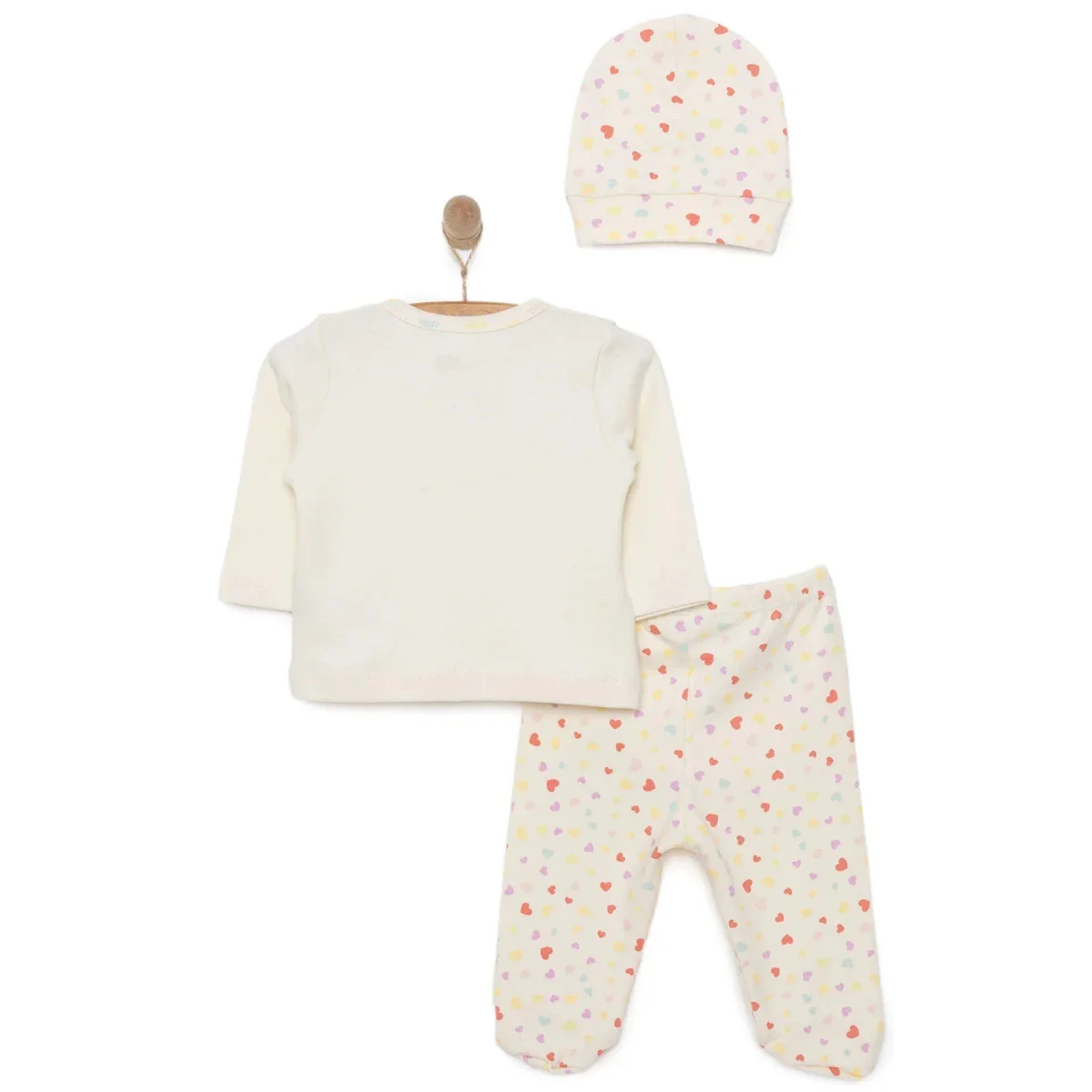 Newborn Baby Girls Onesie-Hat-Booted Bottom 3Pcs - Ecru - Image 2