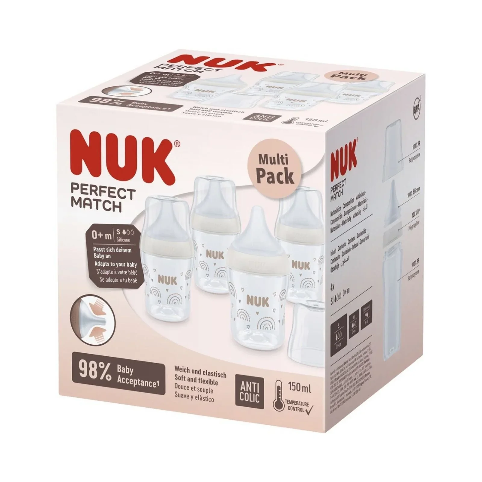 NUK Anti-Colic Perfect Match 150ml Pack of 4 - Rainbow - Image 4