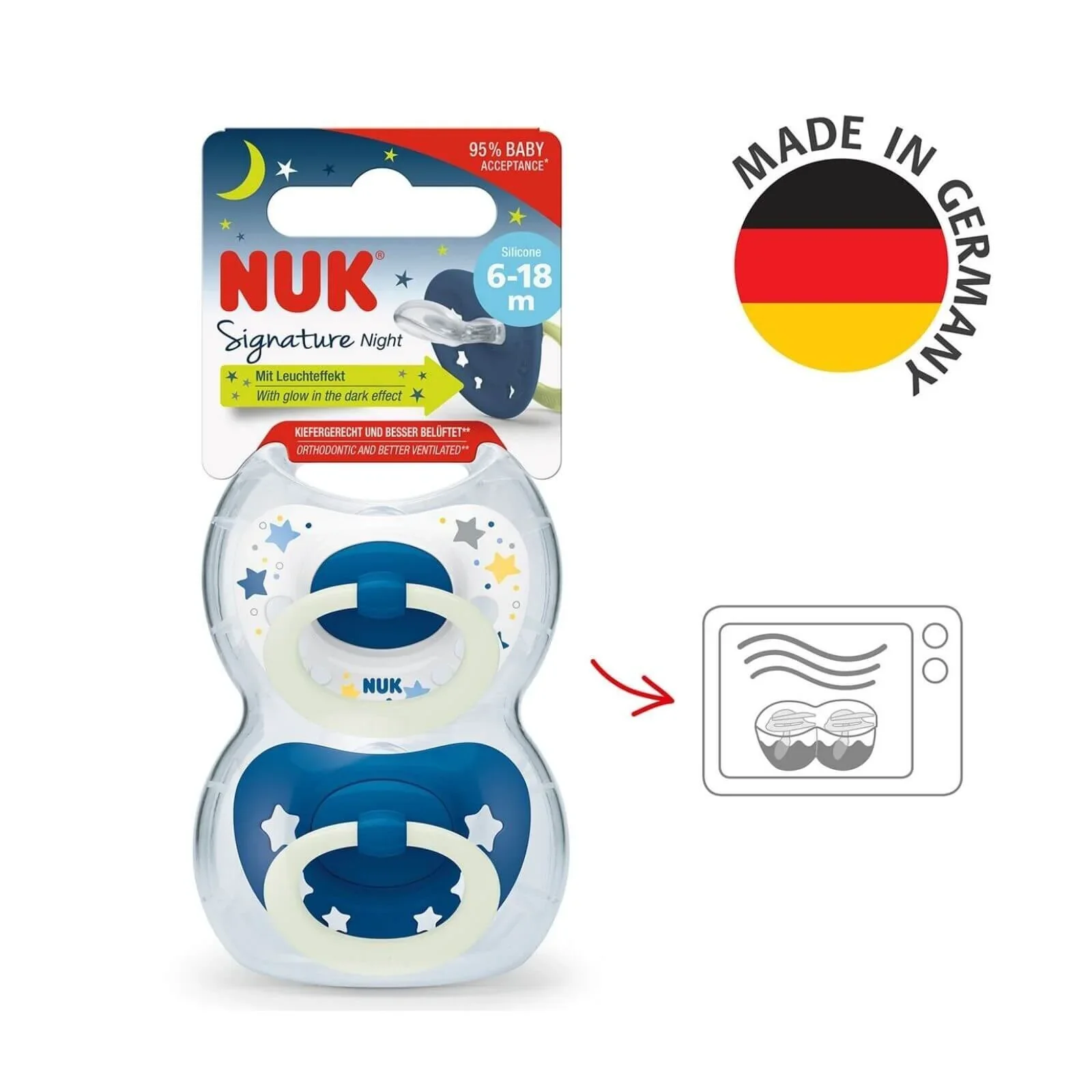 NUK Signature Silicone Soothers 6-18 months - Night Blue - Image 2