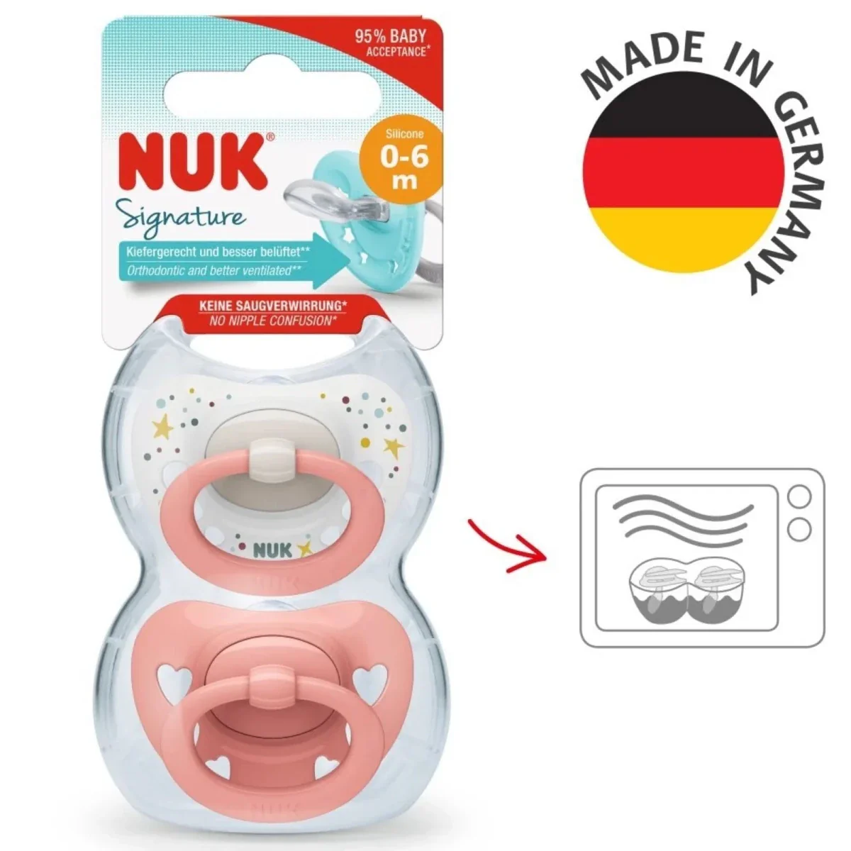NUK Signature Soother 0-6 months Pack of 2 - Pink - Image 2