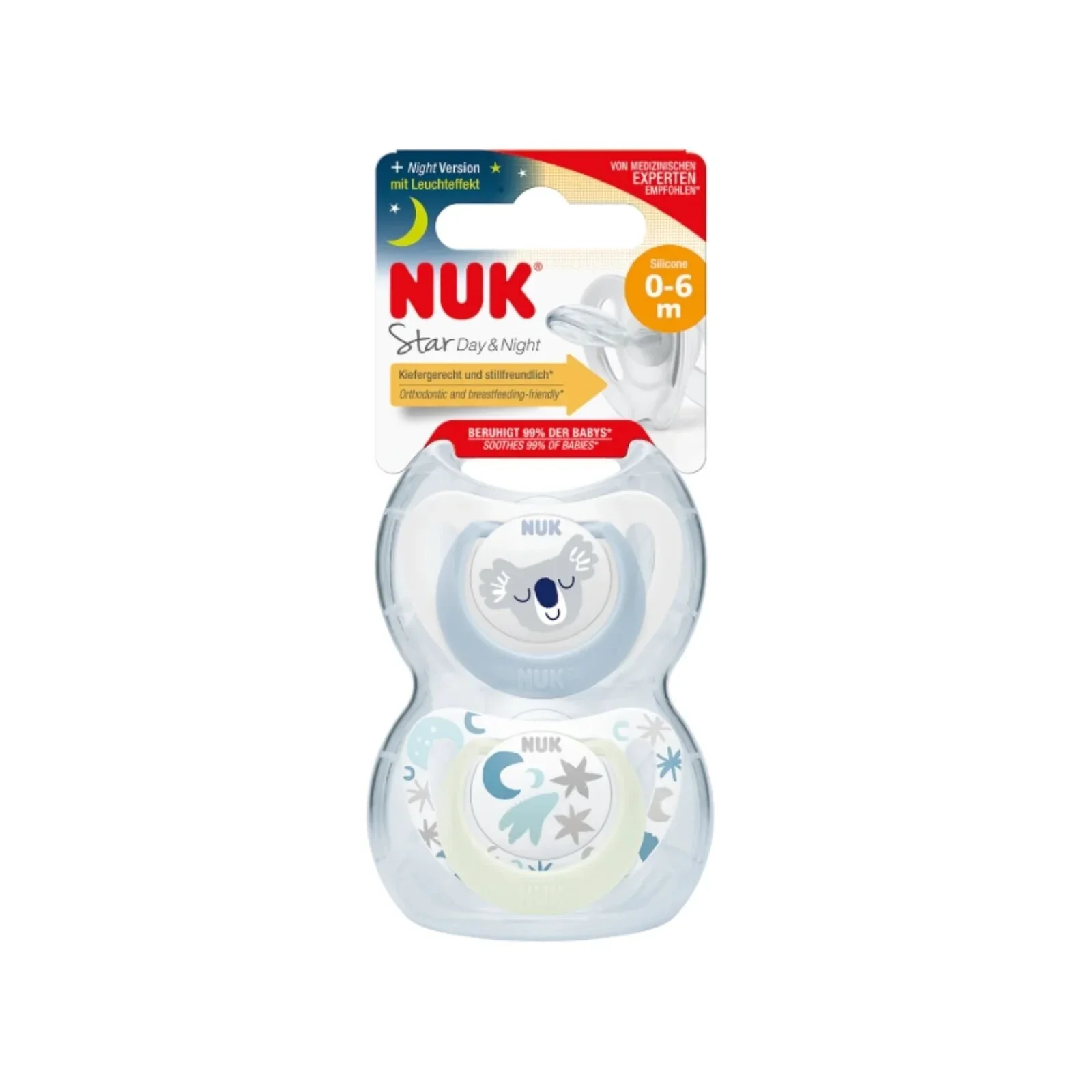 NUK Star Day & Night Soother 0-6 months Pack of 2 - Blue - Image 2