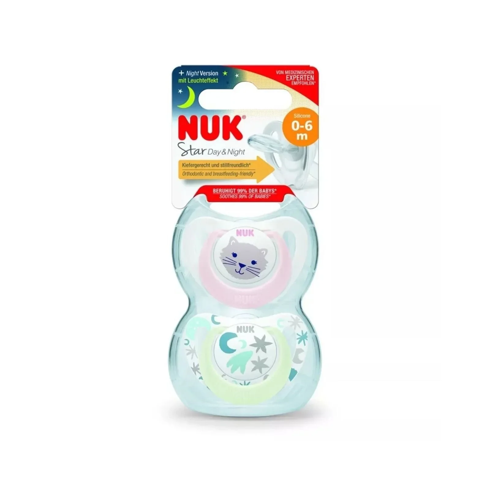 NUK Star Day & Night Soother 0-6 months Pack of 2 - Pink - Image 2
