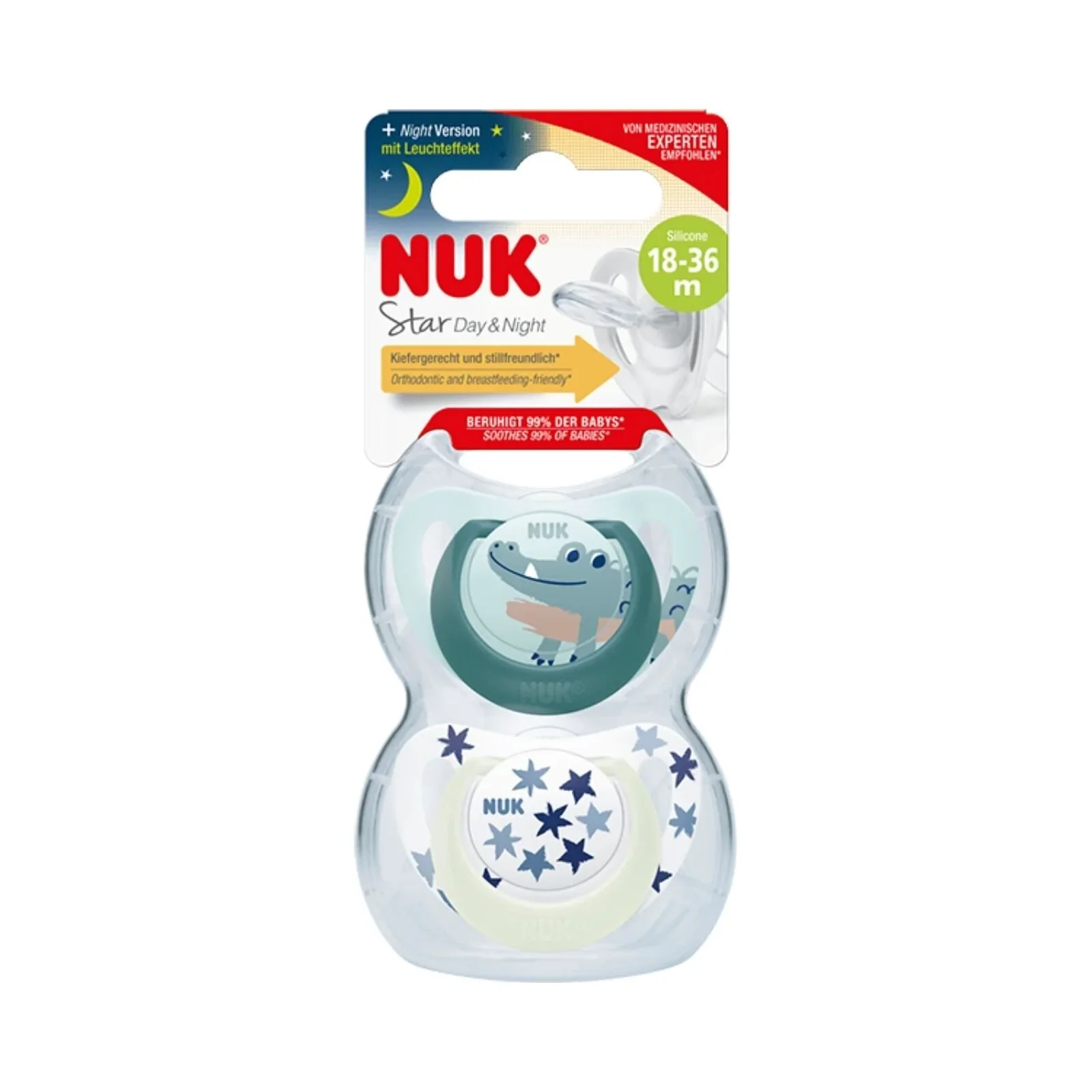 NUK Star Day & Night Soother 18-36 months Pack of 2 - Blue - Image 2