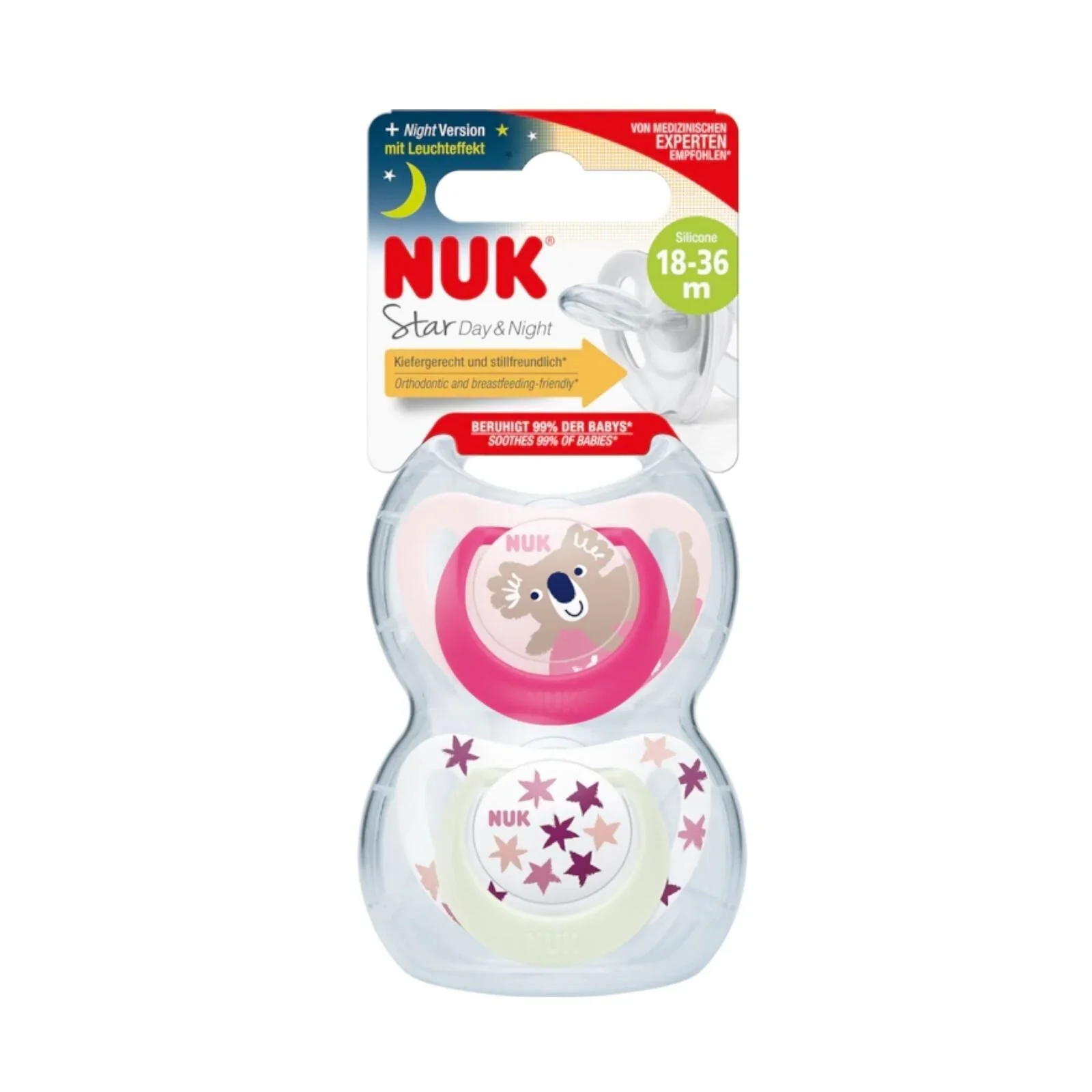 NUK Star Day & Night Soother 18-36 months Pack of 2 - Pink - Image 2
