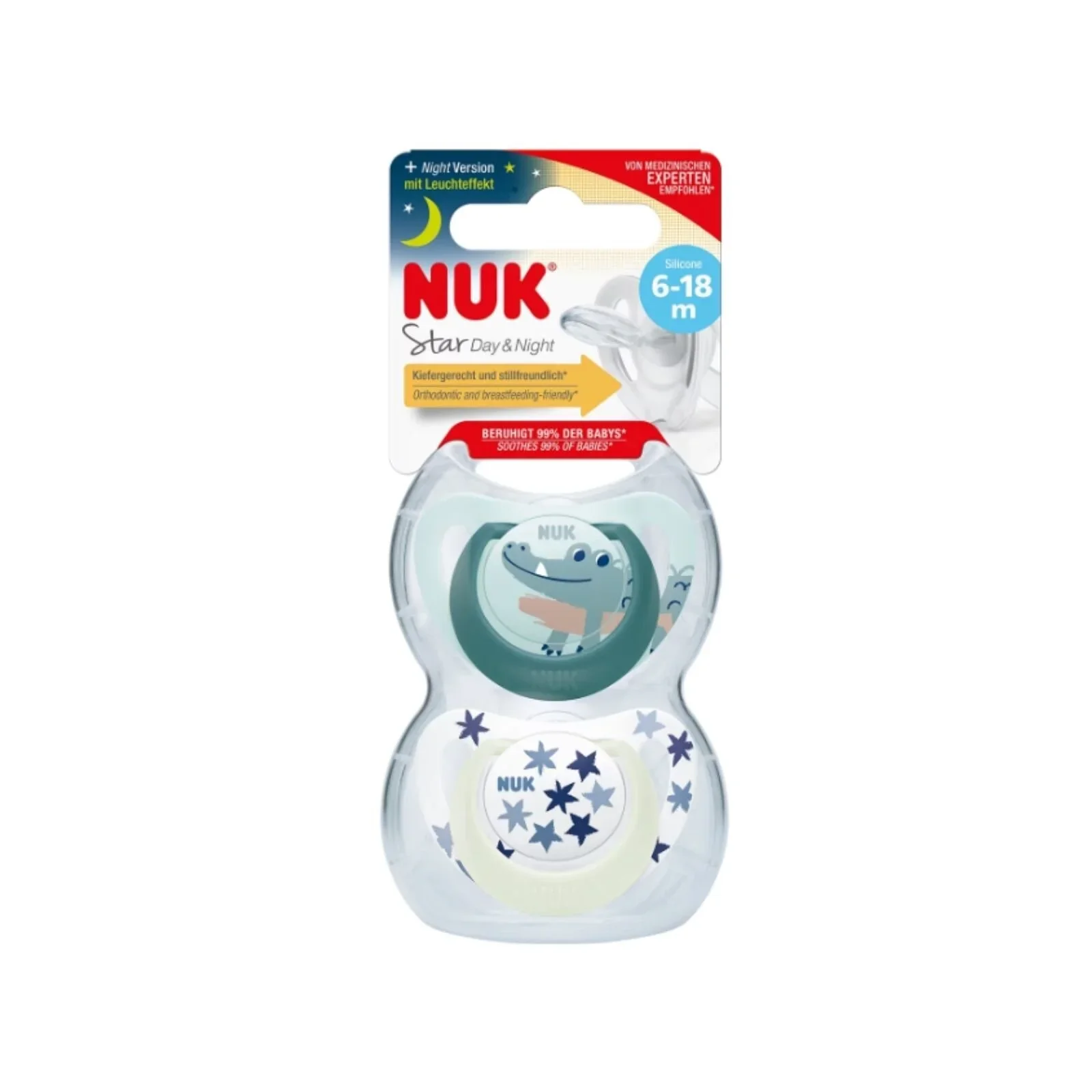 NUK Star Day & Night Soother 6-18 months Pack of 2 - Blue - Image 2