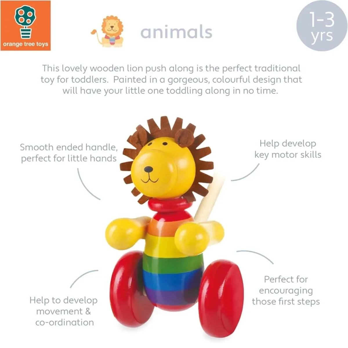 Orange Tree Toys Lion Push Along - Image 2