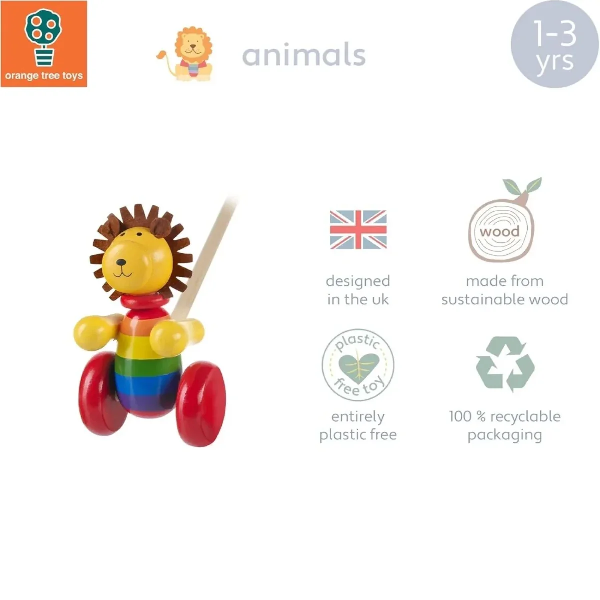 Orange Tree Toys Lion Push Along - Image 3