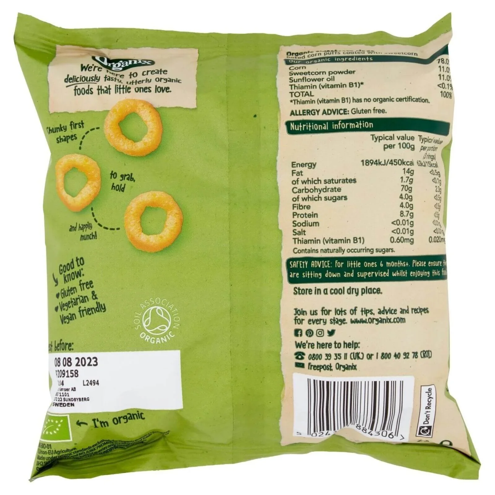 Organix Melty Sweetcorn Rings 6+ months 20g - Image 2