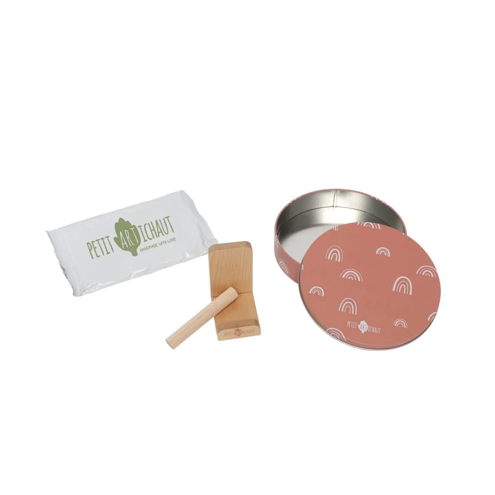 Petit Artichaut Baby Hand & Foot Imprints Round Box - Rainbow Terracotta - Image 2