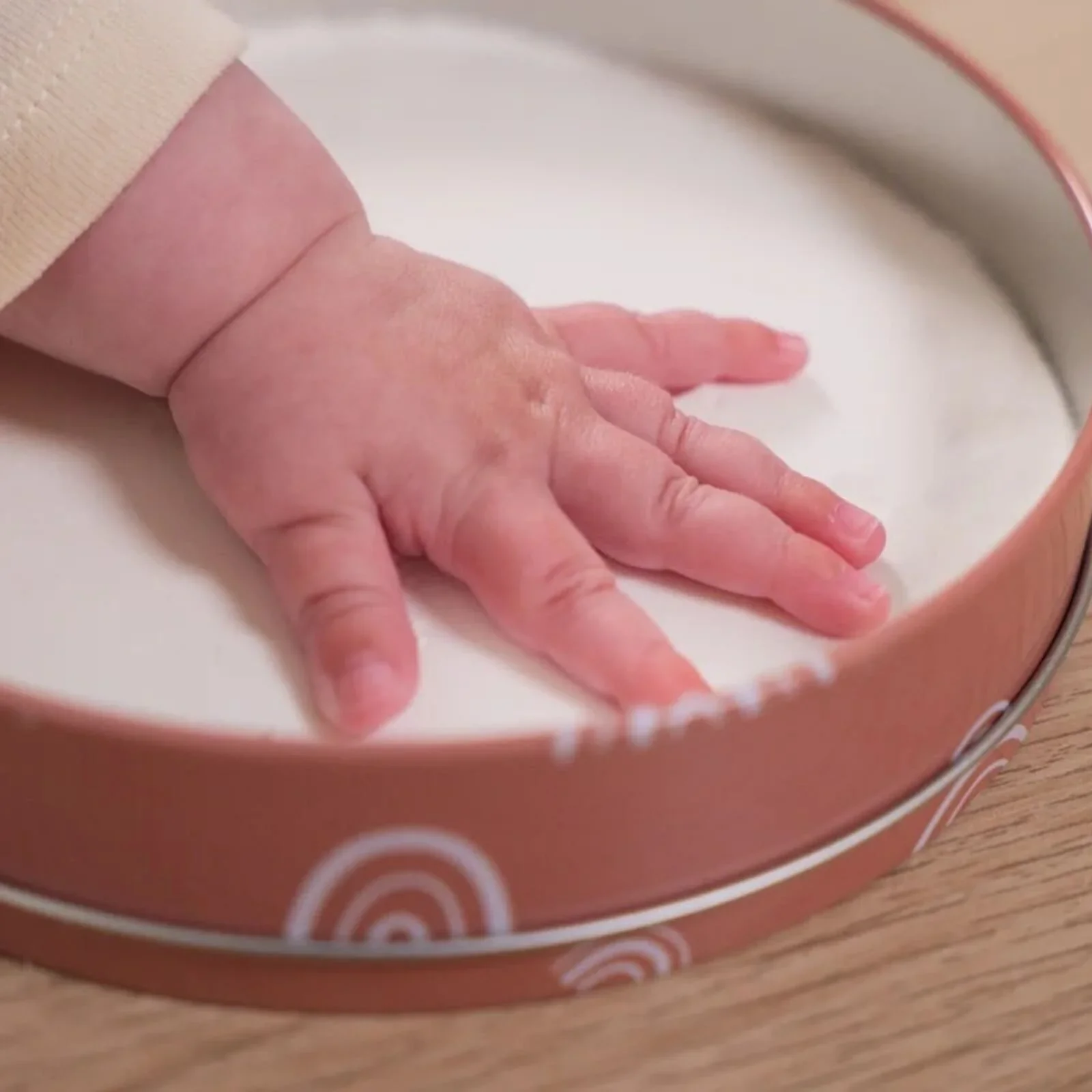 Petit Artichaut Baby Hand & Foot Imprints Round Box - Rainbow Terracotta - Image 3