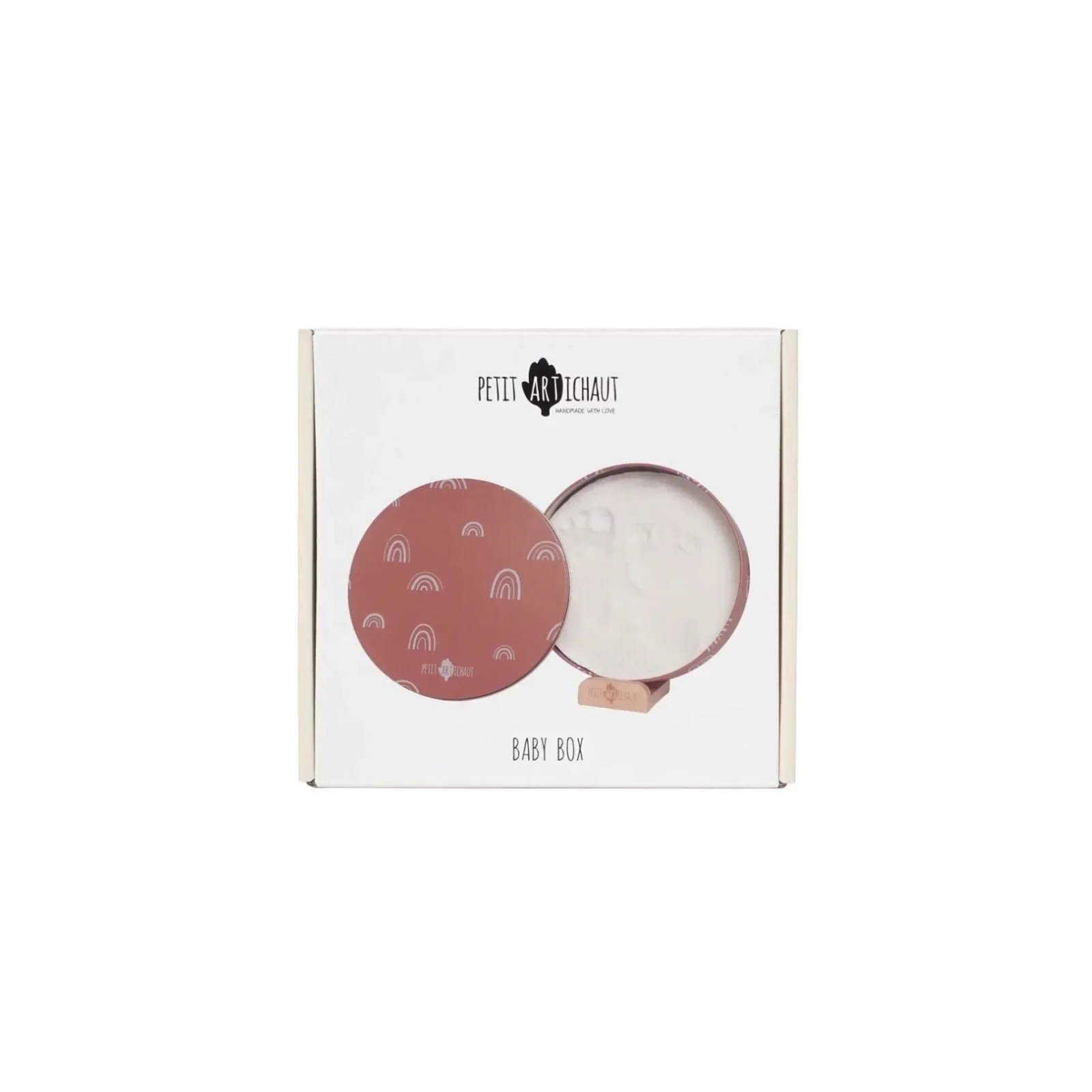 Petit Artichaut Baby Hand & Foot Imprints Round Box - Rainbow Terracotta - Image 8