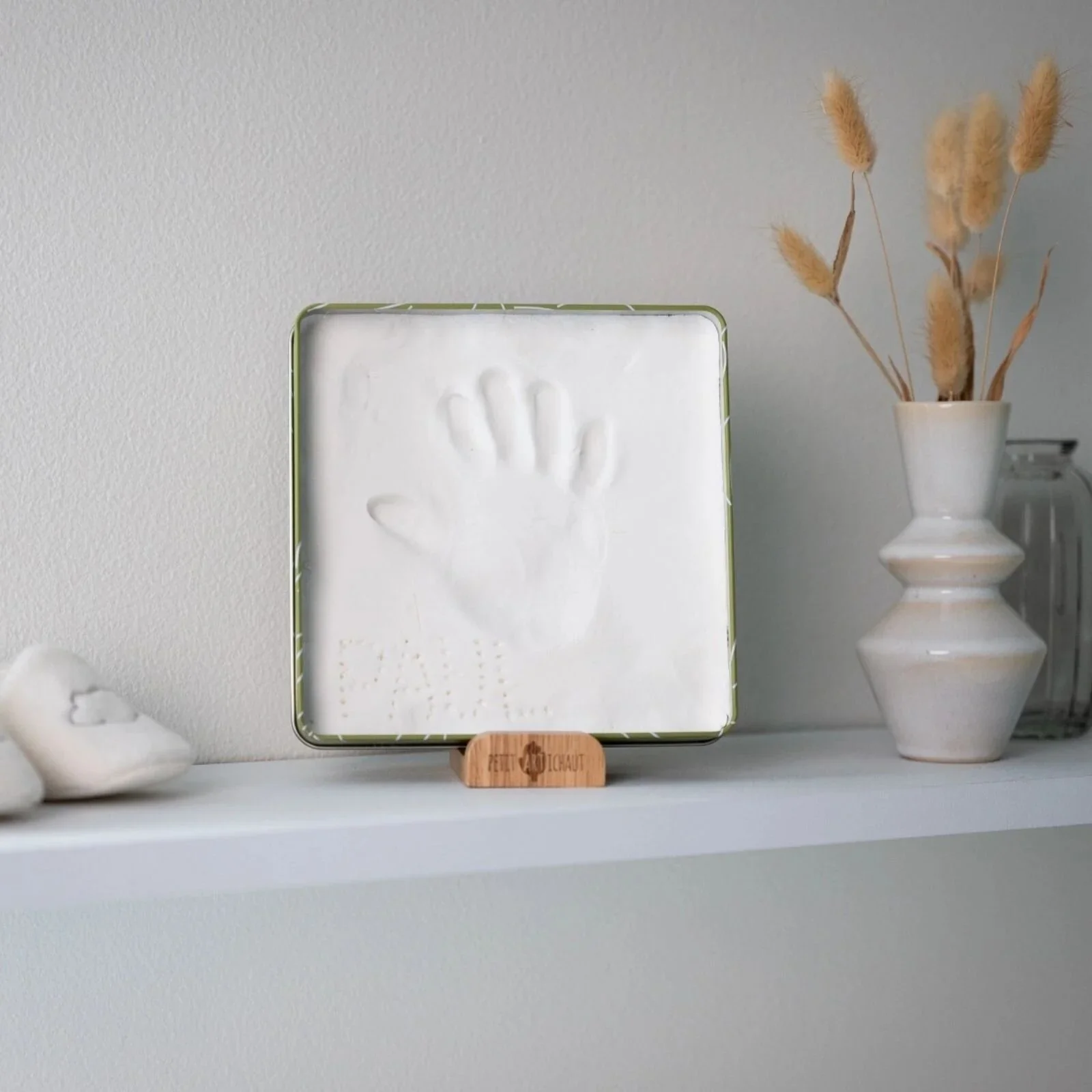 Petit Artichaut Baby Hand & Foot Imprints Square Box - Olive Tree - Image 2
