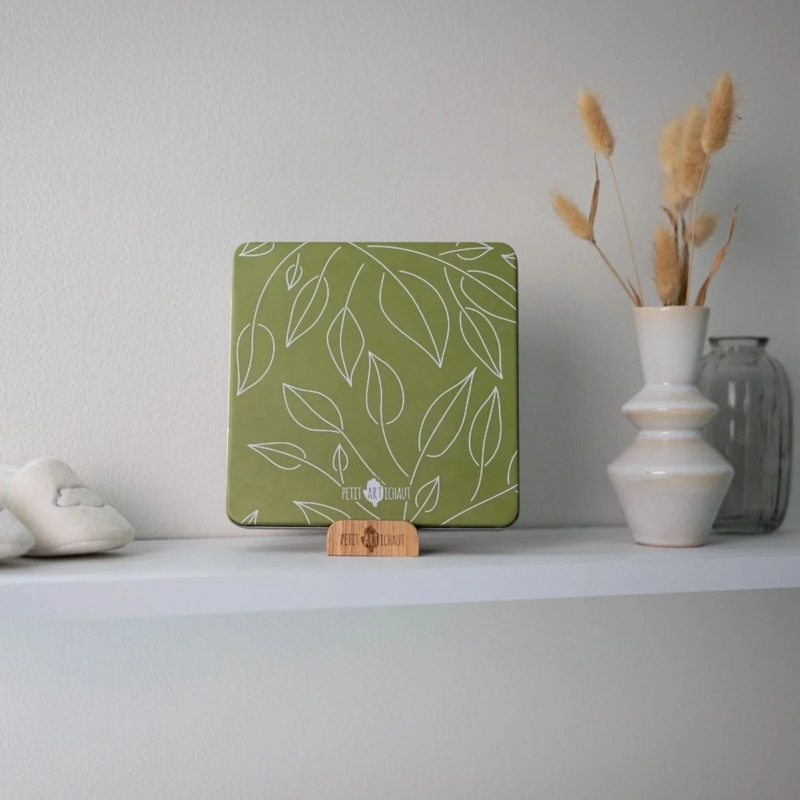 Petit Artichaut Baby Hand & Foot Imprints Square Box - Olive Tree - Image 3
