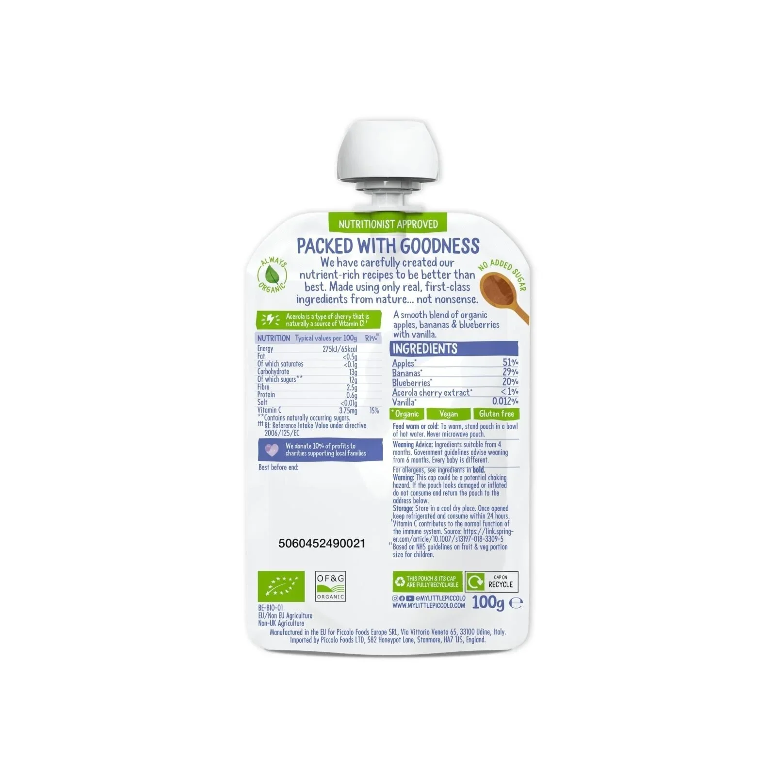 Piccolo Organic Apple Banana & Blueberry 4+ months 100g - Image 3