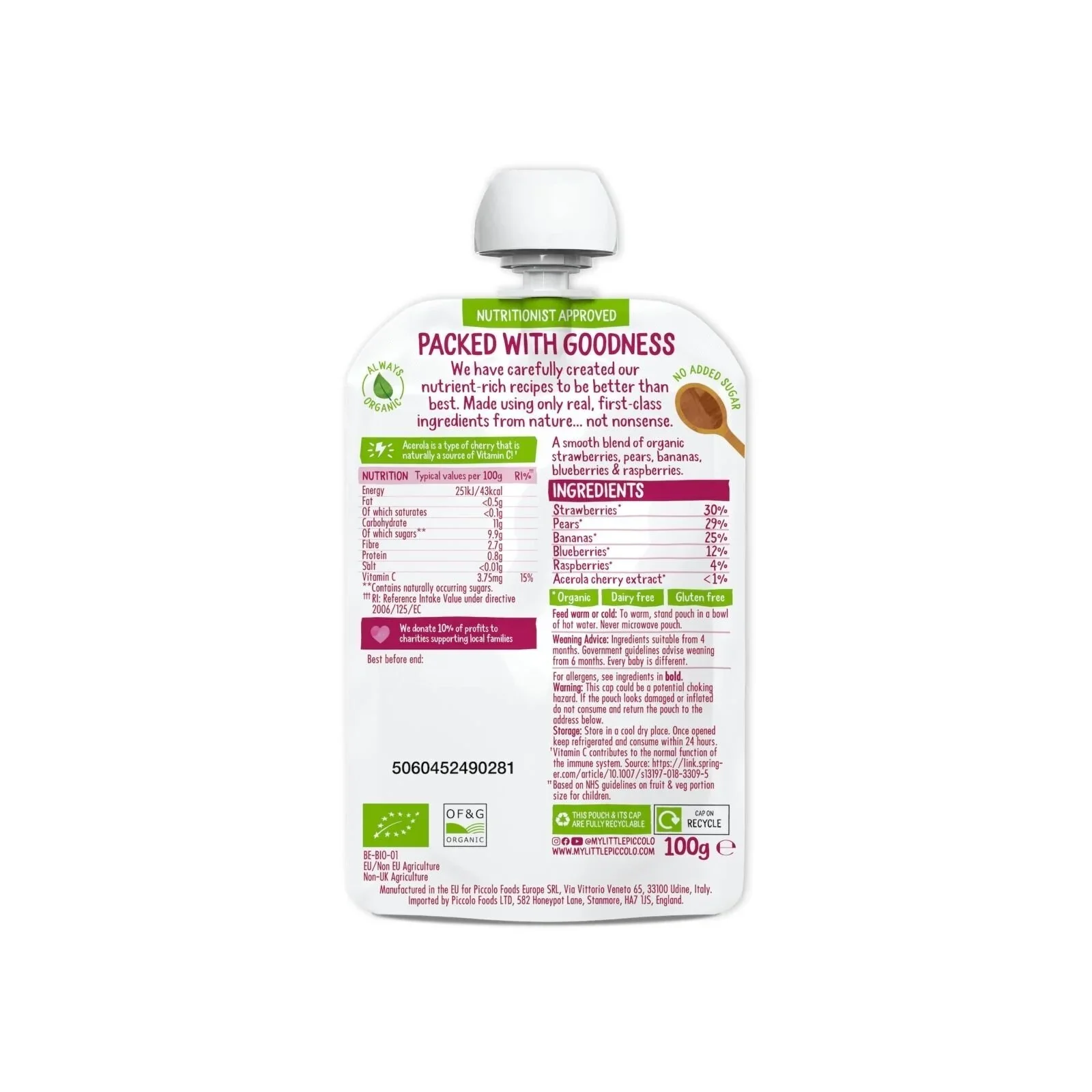 Piccolo Organic Blushing Berries Pear & Banana 4+ months 100g - Image 3