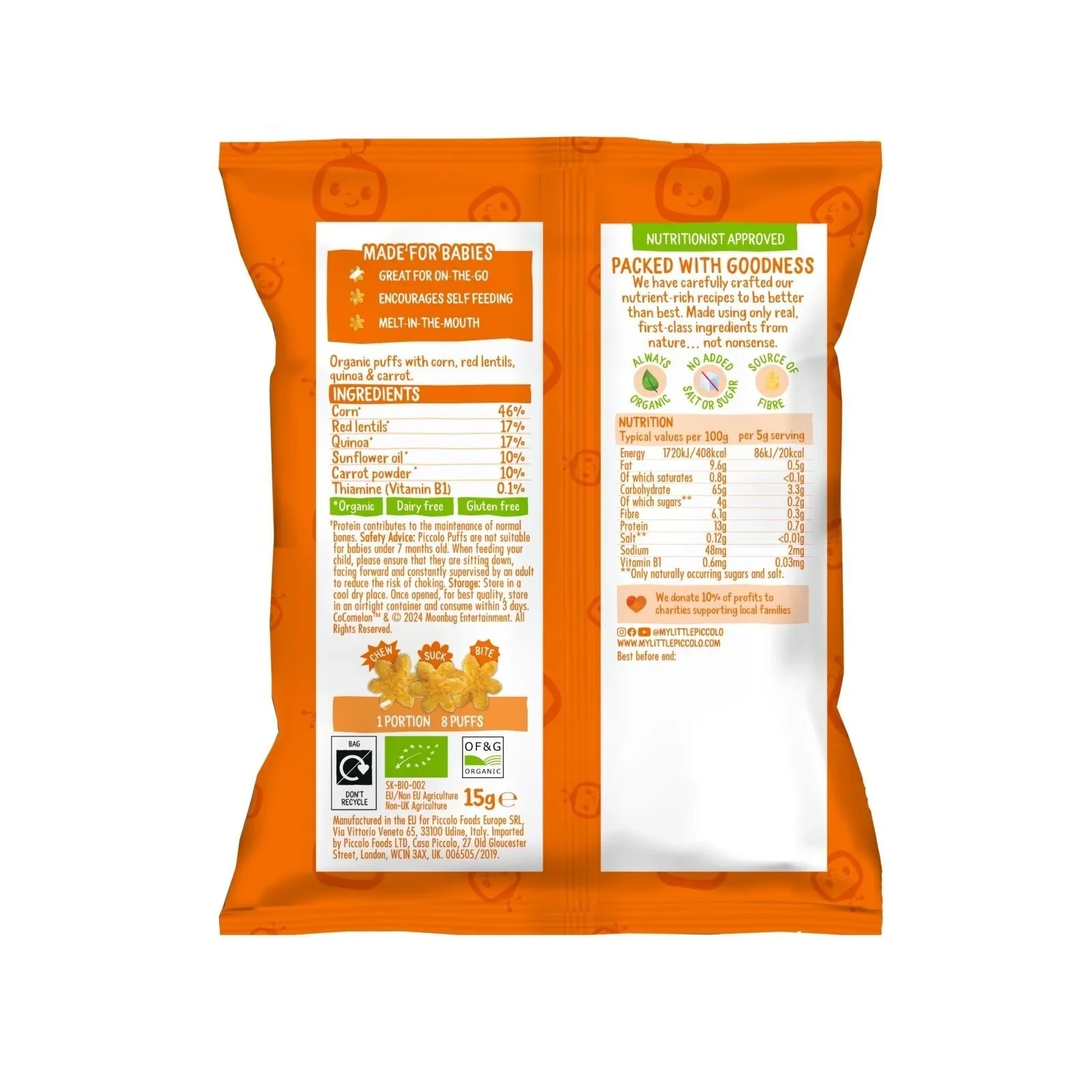 Piccolo Organic Carrot Puff Stars 7+ months 60g (4x15g) - Image 3