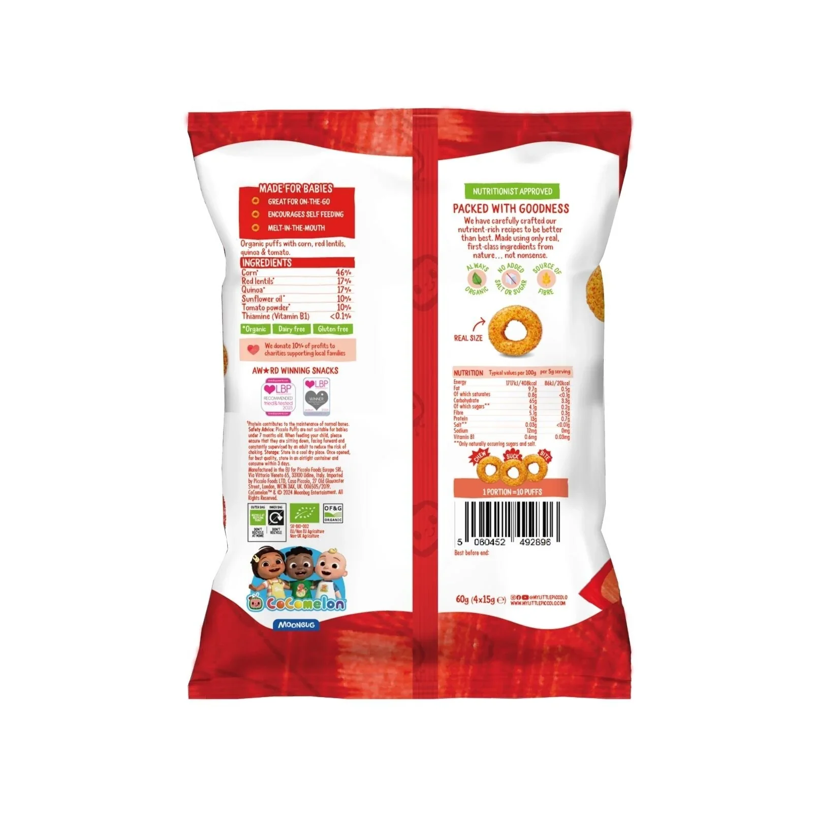 Piccolo Organic Multigrain Puffs Tomato Rings 7+ months 60g (4x15g) - Image 3