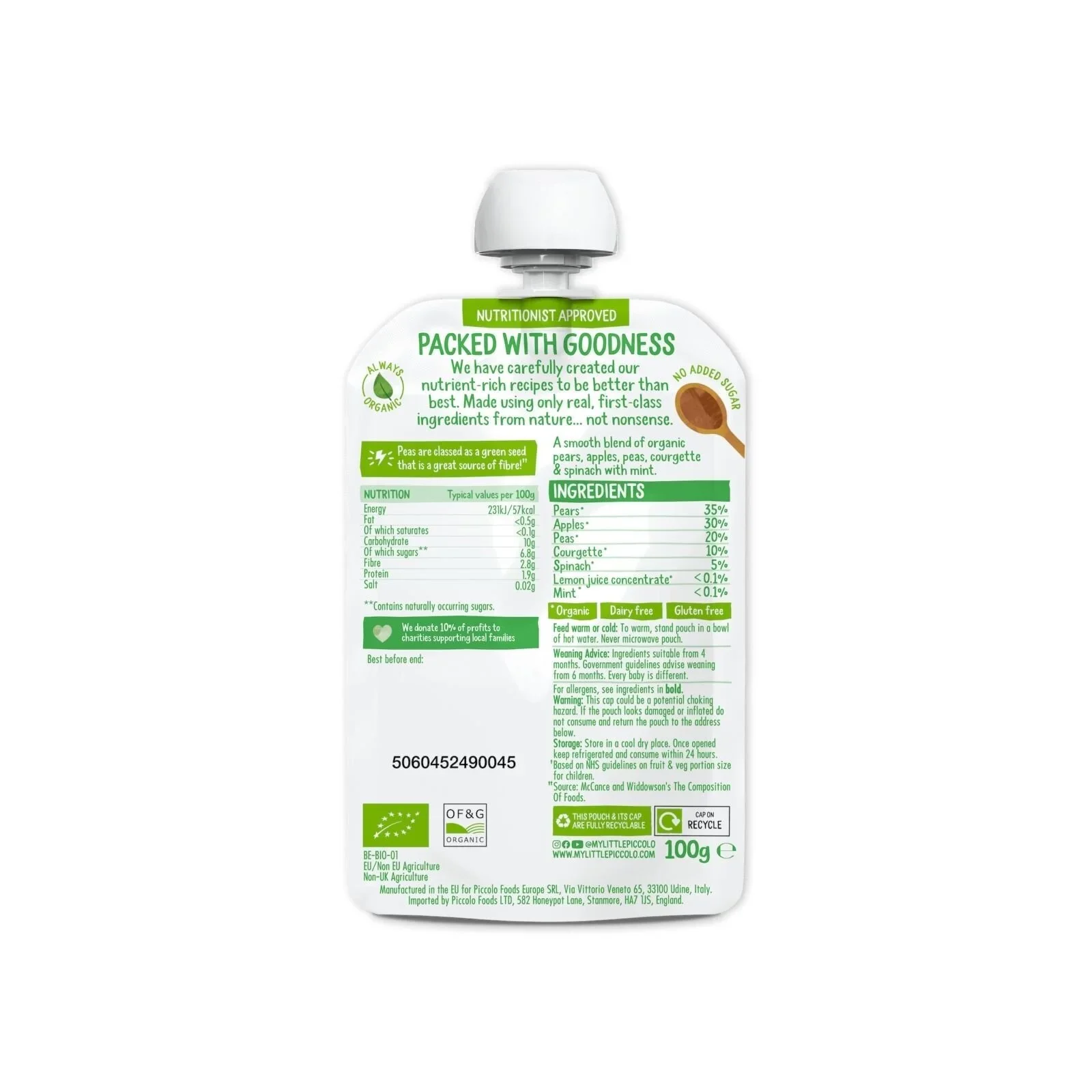 Piccolo Organic Pear Apple & Spring Greens 4+ months 100g - Image 3