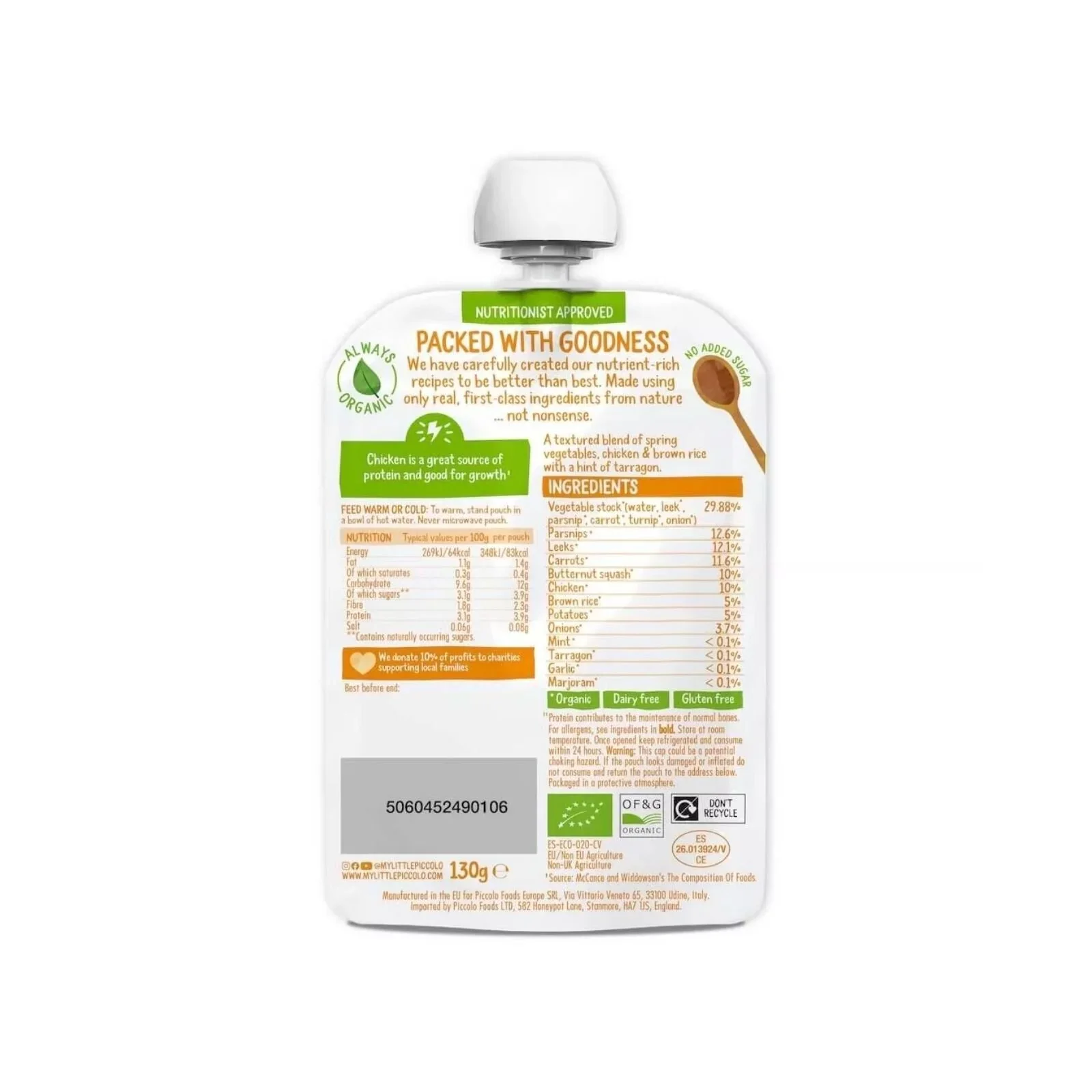 Piccolo Organic Spring Vegetable & Chicken Casserole 7+ months 130g - Image 3