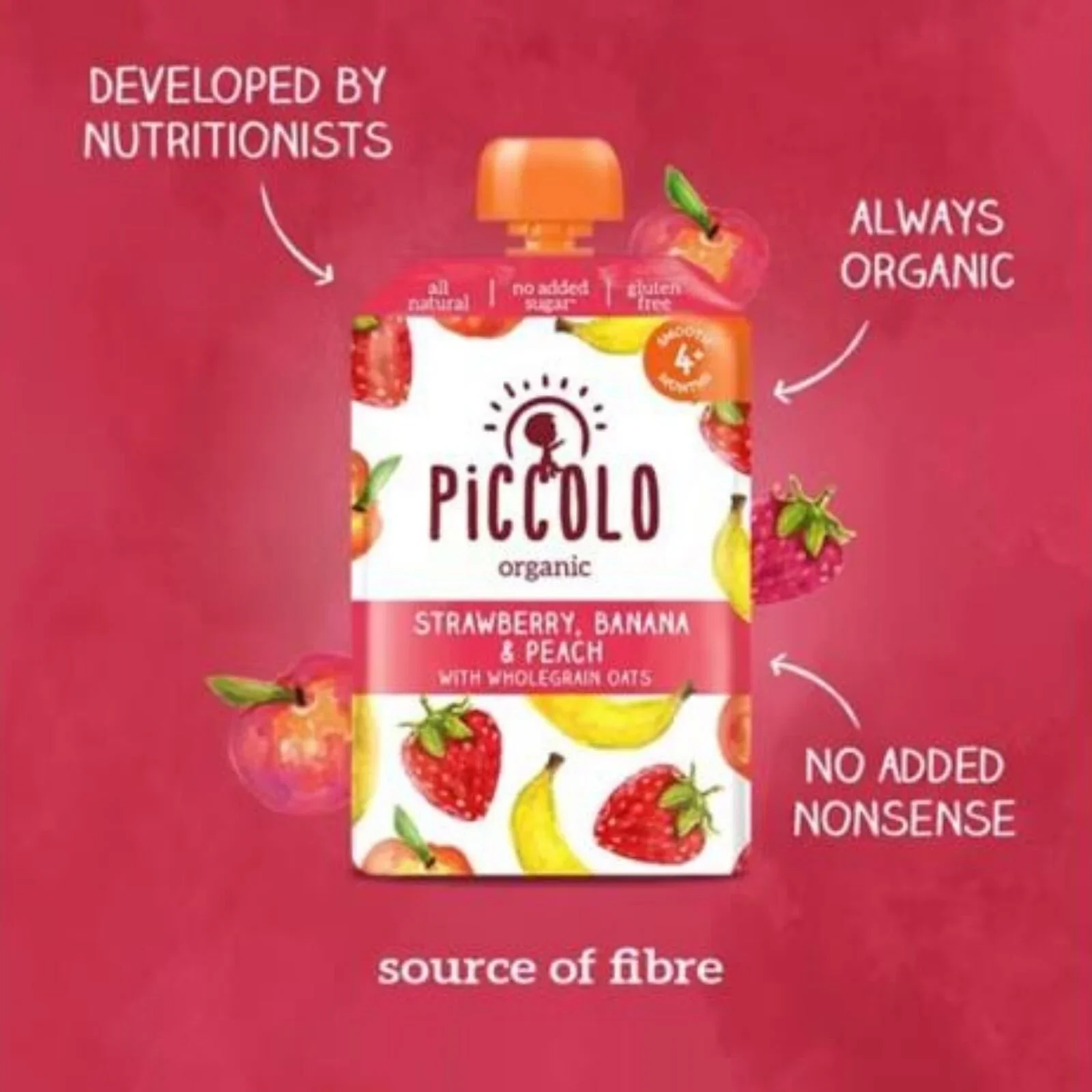 Piccolo Organic Strawberry Banana & Peach 4+ months 100g - Image 2