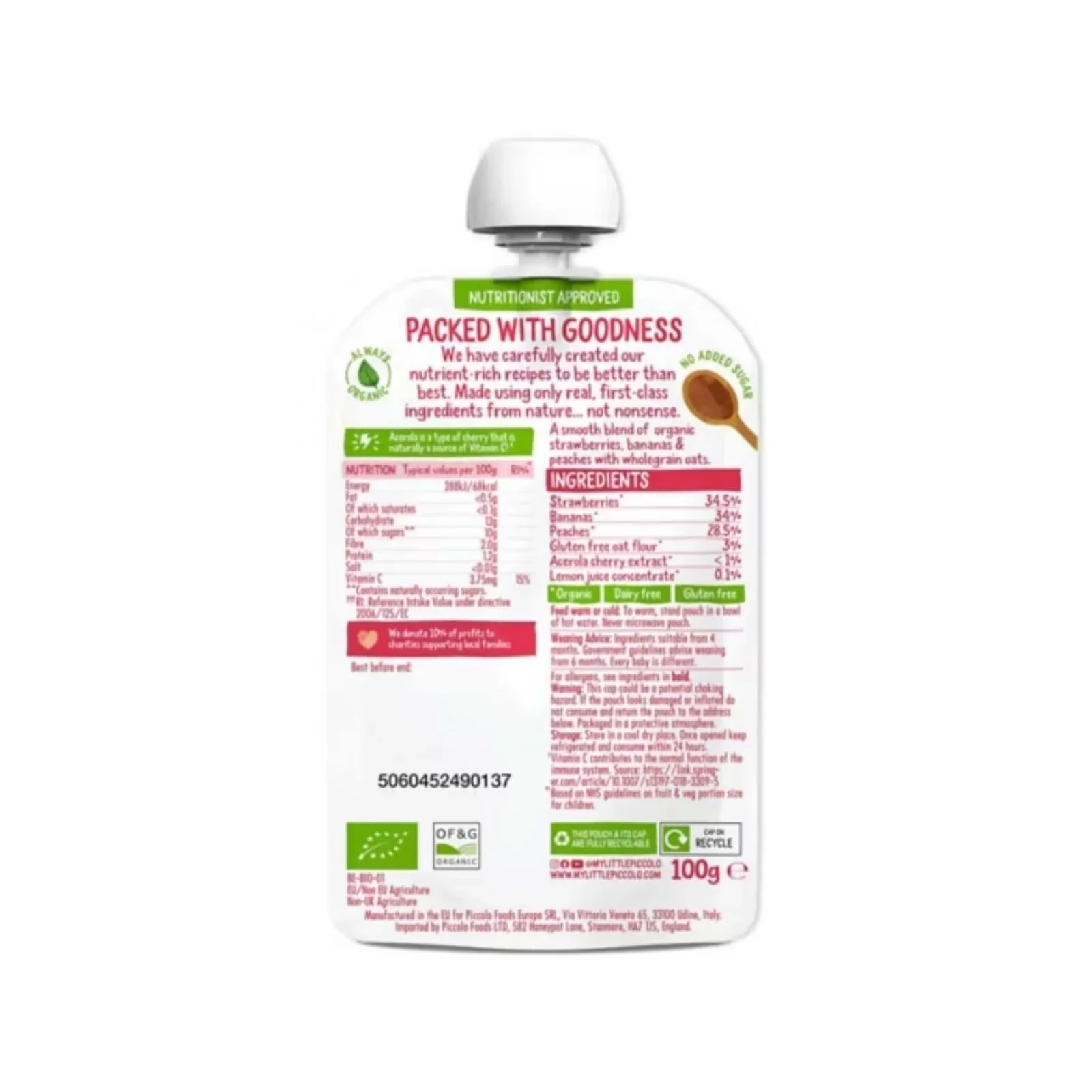 Piccolo Organic Strawberry Banana & Peach 4+ months 100g - Image 5
