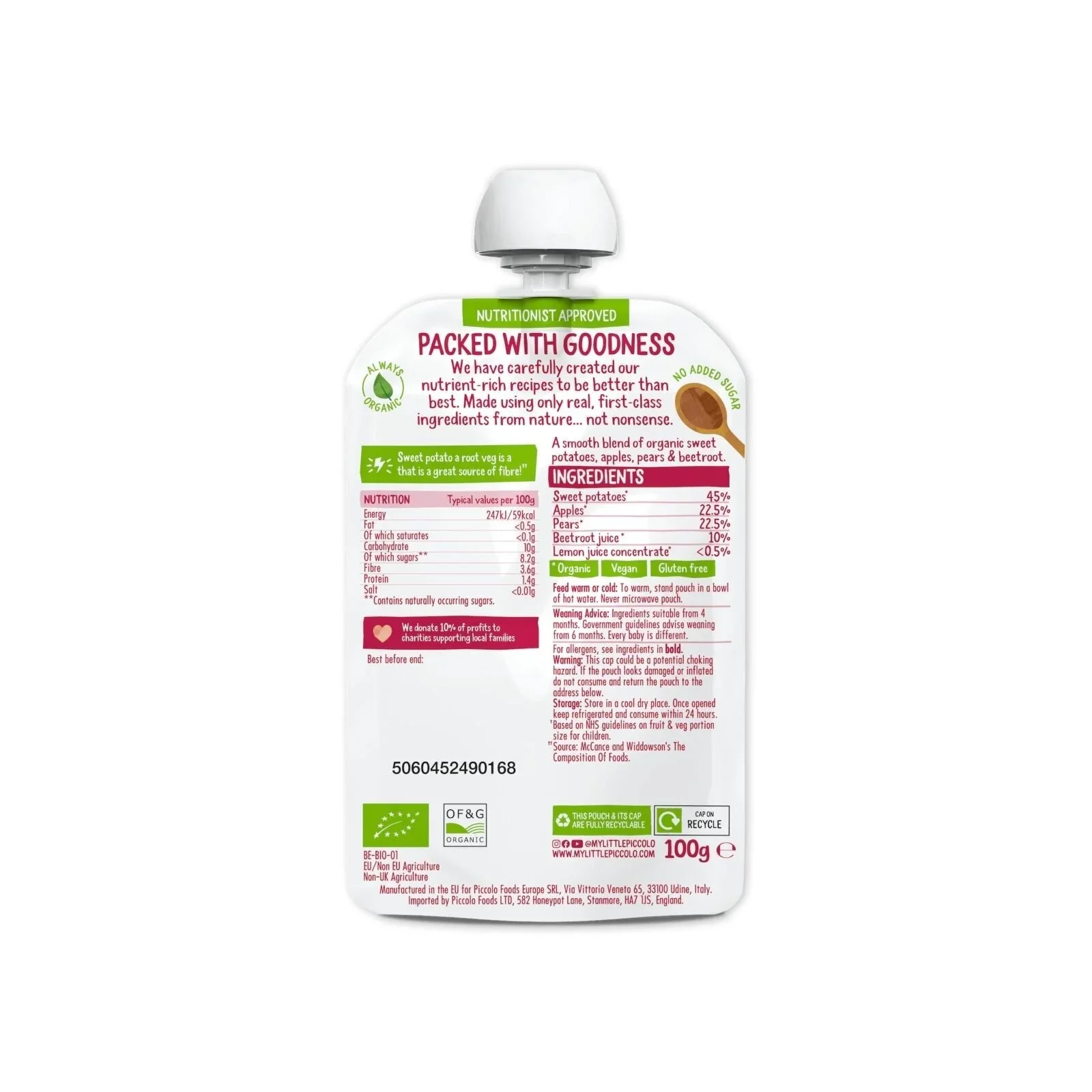 Piccolo Sweet Potato Beetroot Apple & Pear 4+ months 100g - Image 3