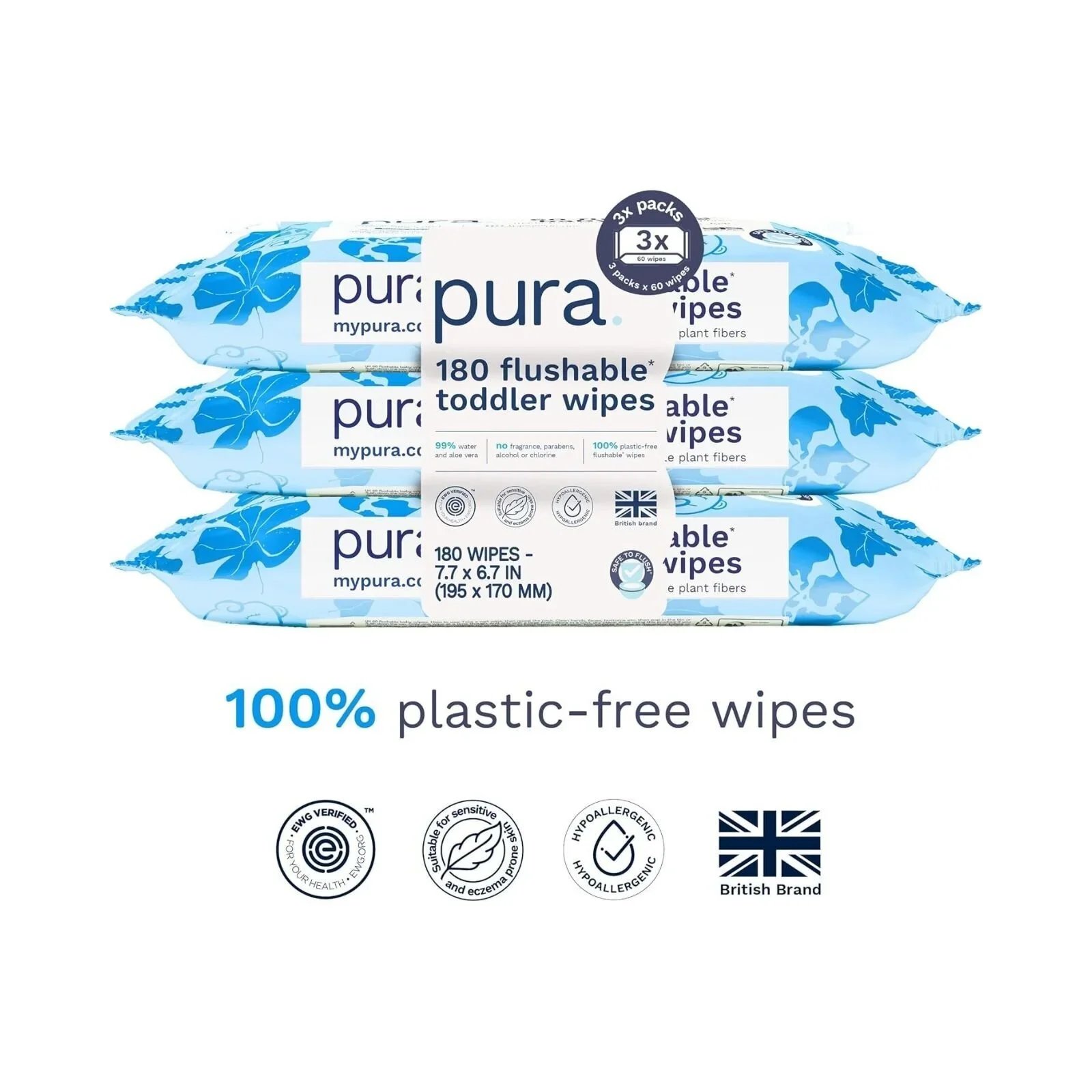 Pura Baby Wipes Flushable 3x60 pcs - Image 3