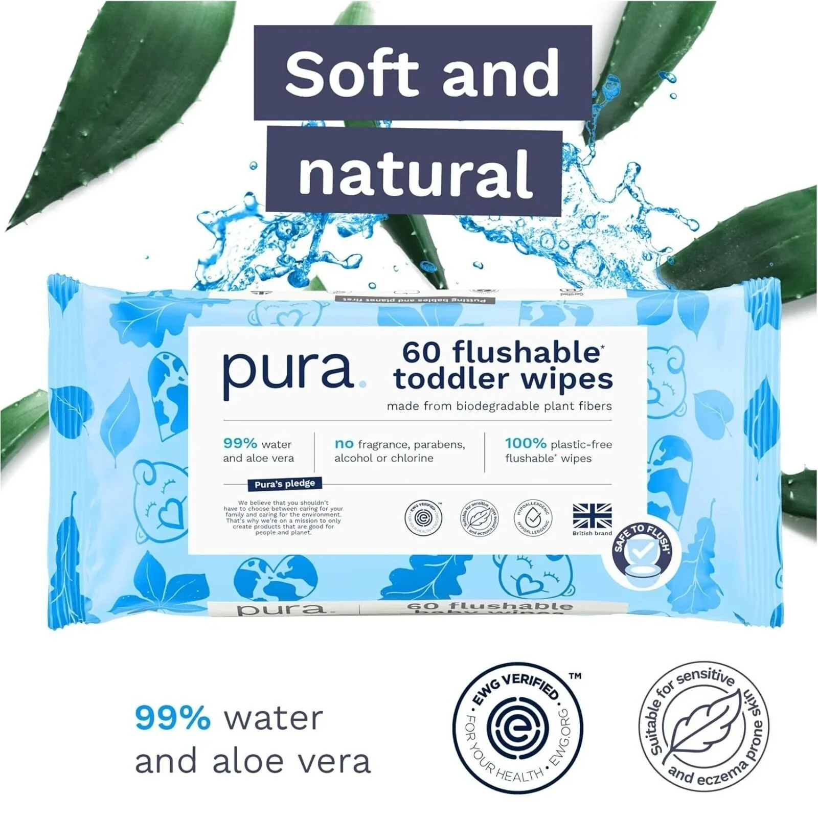 Pura Baby Wipes Flushable 3x60 pcs - Image 4