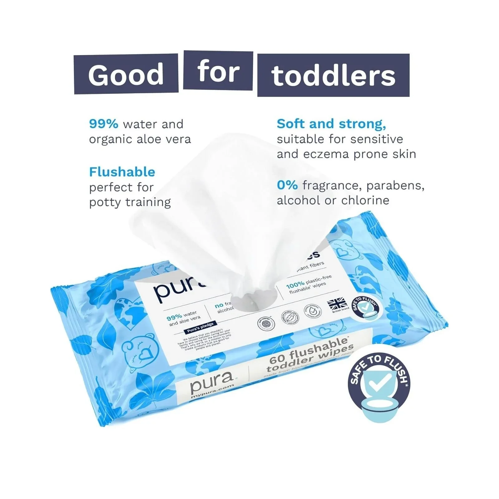 Pura Baby Wipes Flushable 3x60 pcs - Image 5