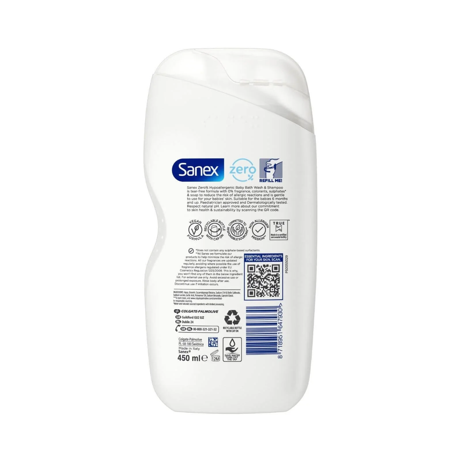 Sanex Baby Bath Foam and Shampoo Zero% Baby Frag Free 450ml - Image 2