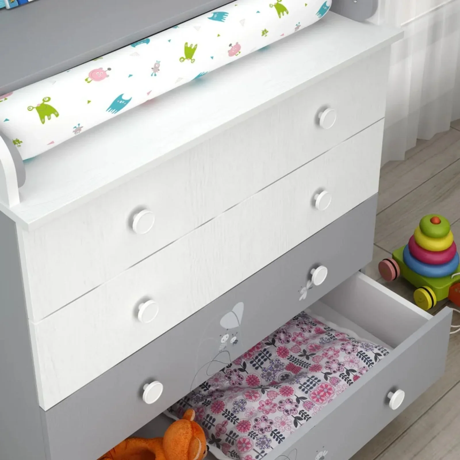 Shefa Kids 800 Teddy Changing Dresser - Grey/White - Image 4