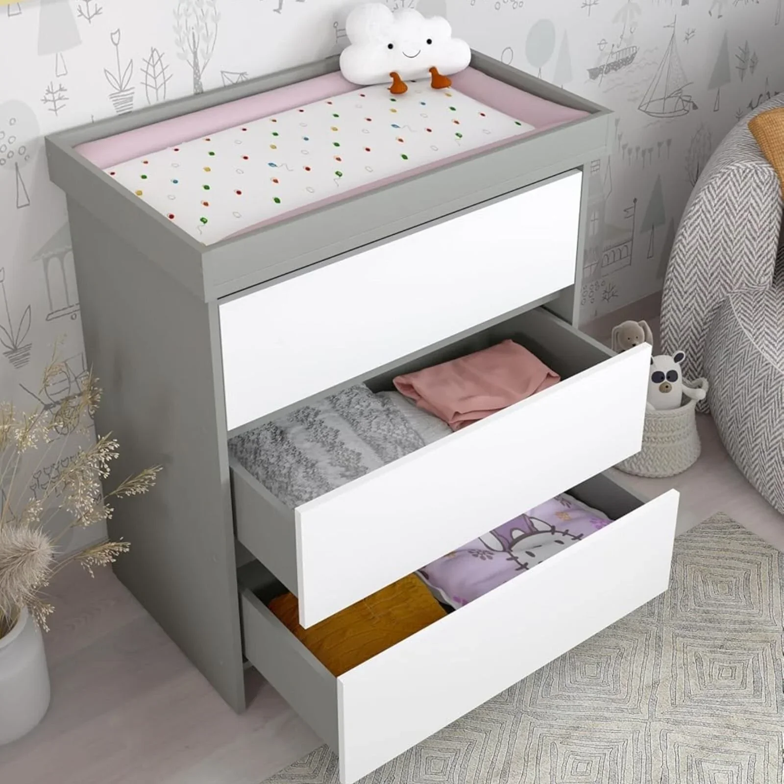 Shefa Kids 880 Baby Changing Unit - Grey/White - Image 2