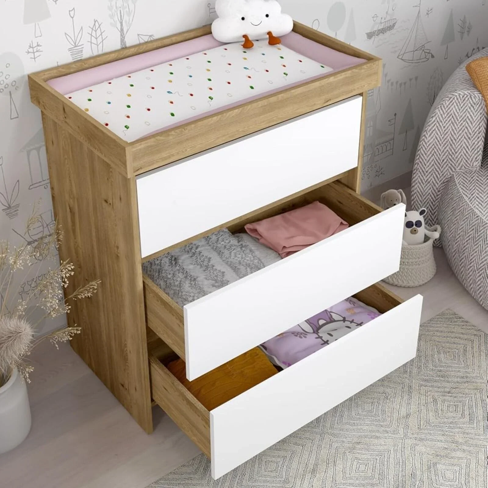 Shefa Kids 880 Baby Changing Unit - Cremona Oak/White - Image 2