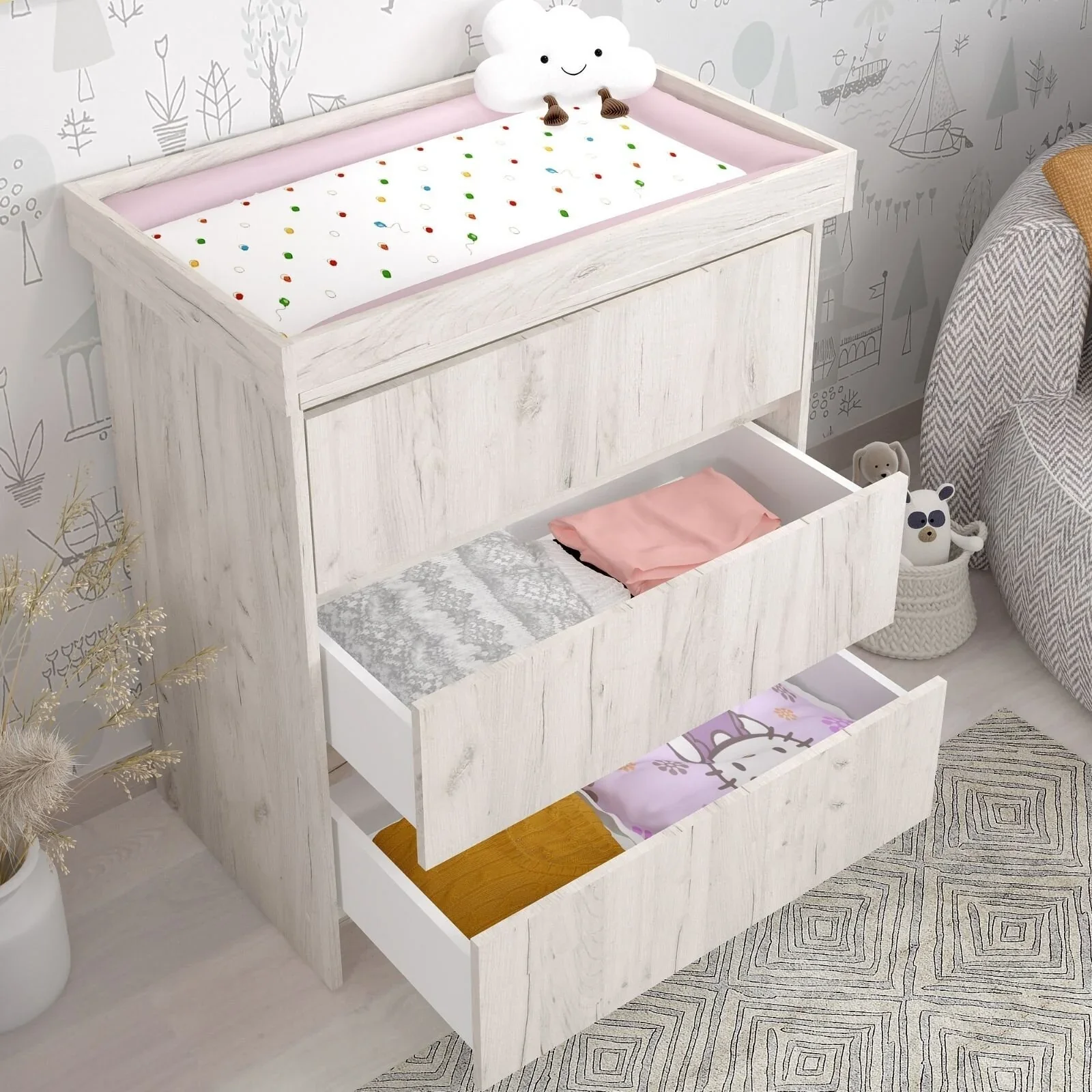 Shefa Kids 880 Baby Changing Unit - White Craft Oak - Image 2