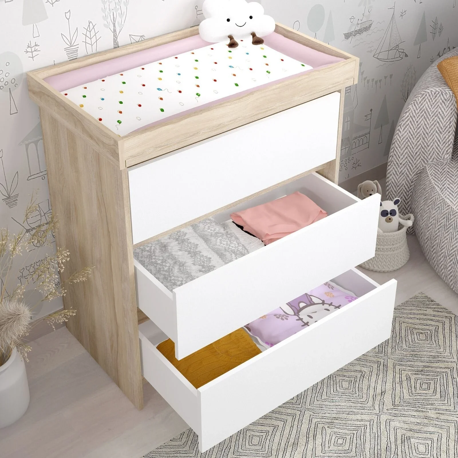 Shefa Kids 880 Baby Changing Unit - Elm/White - Image 2