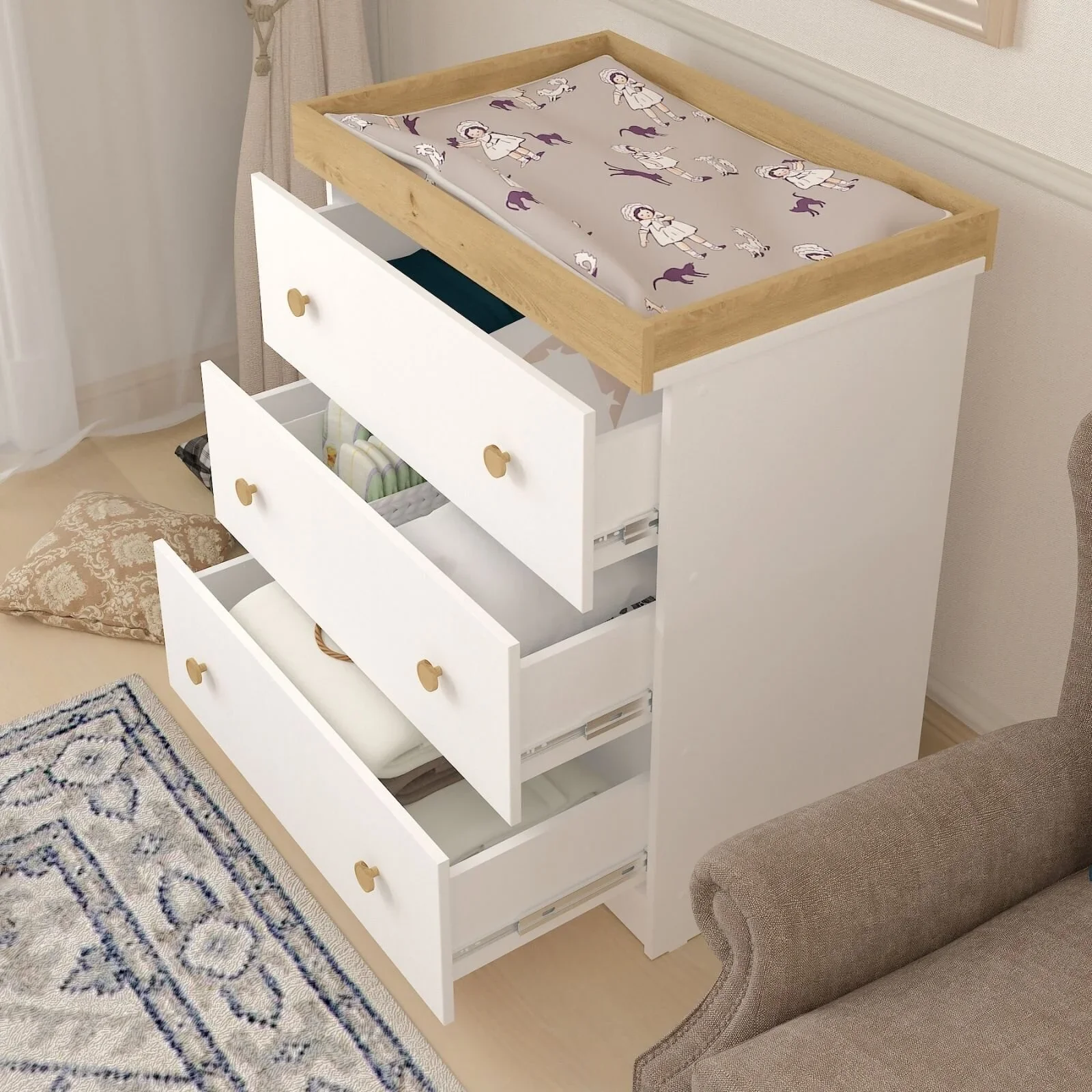 Shefa Kids 888 Changing Dresser - White/Oak - Image 2