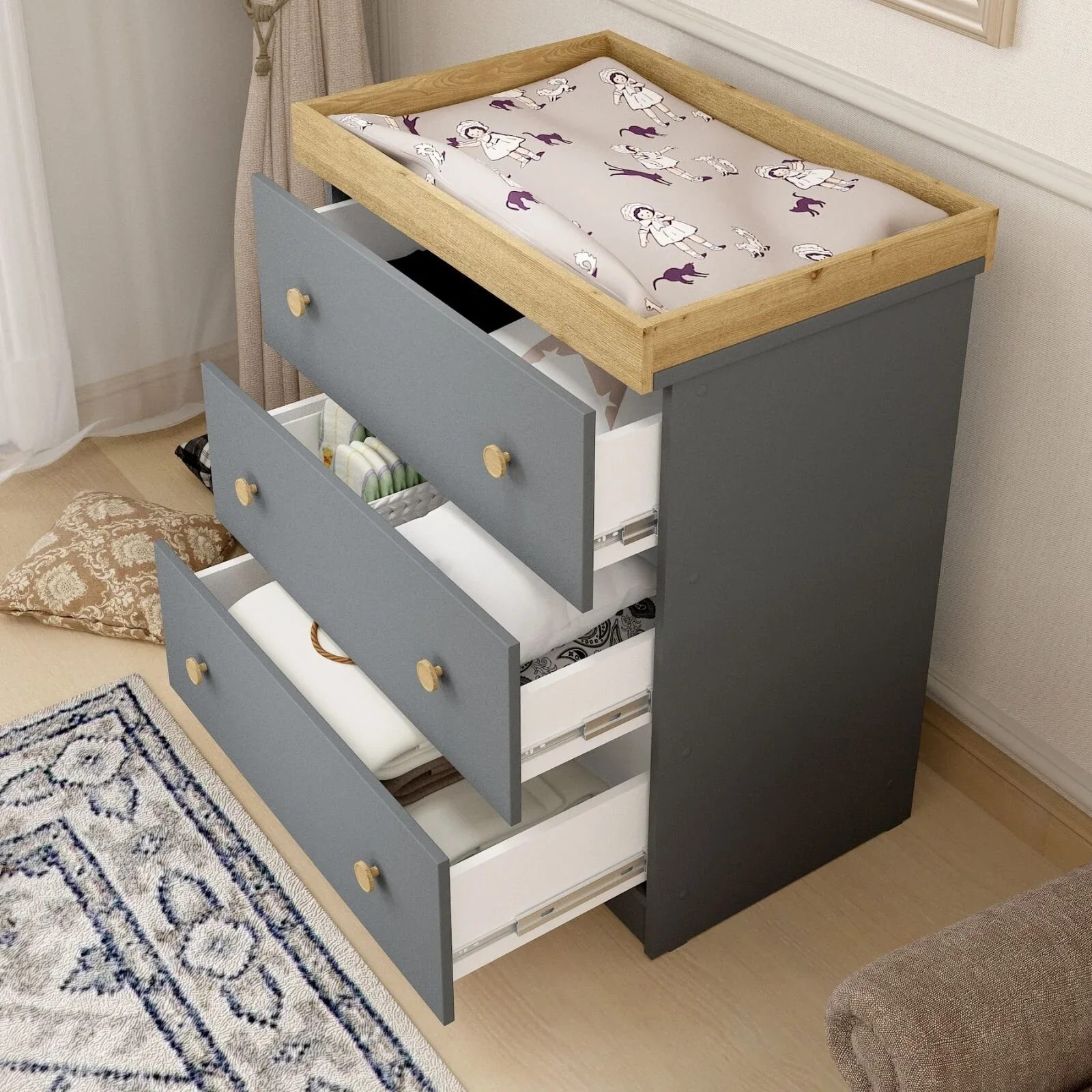 Shefa Kids 888 Changing Dresser - Graphite/Cremona Oak - Image 2