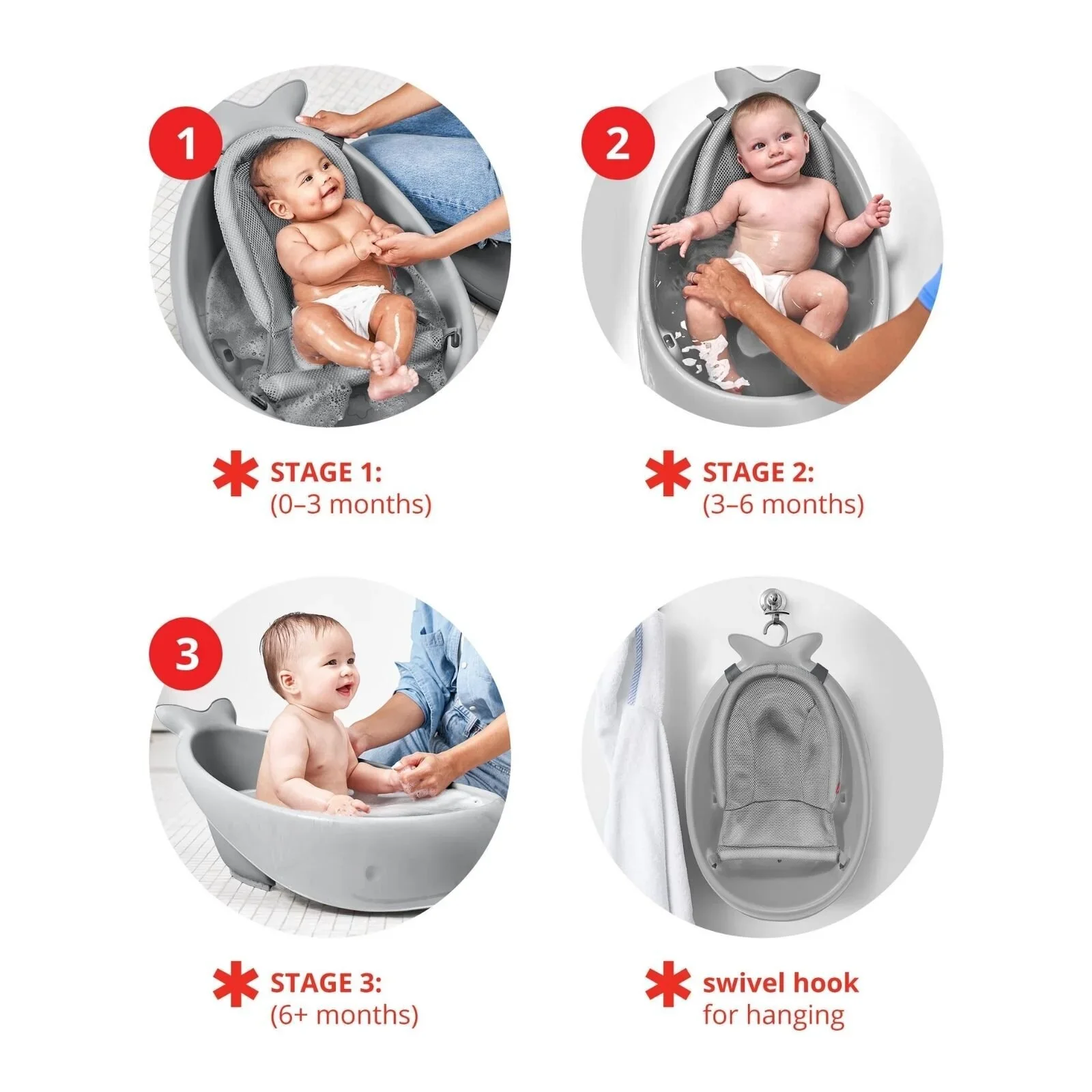 Skip Hop Moby Smart Sling 3-Stage Baby Bath Tub - Grey - Image 3