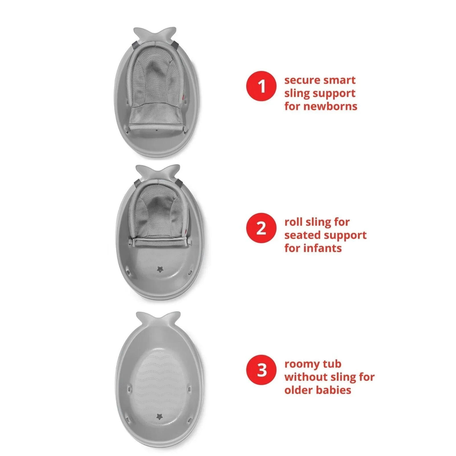 Skip Hop Moby Smart Sling 3-Stage Baby Bath Tub - Grey - Image 5