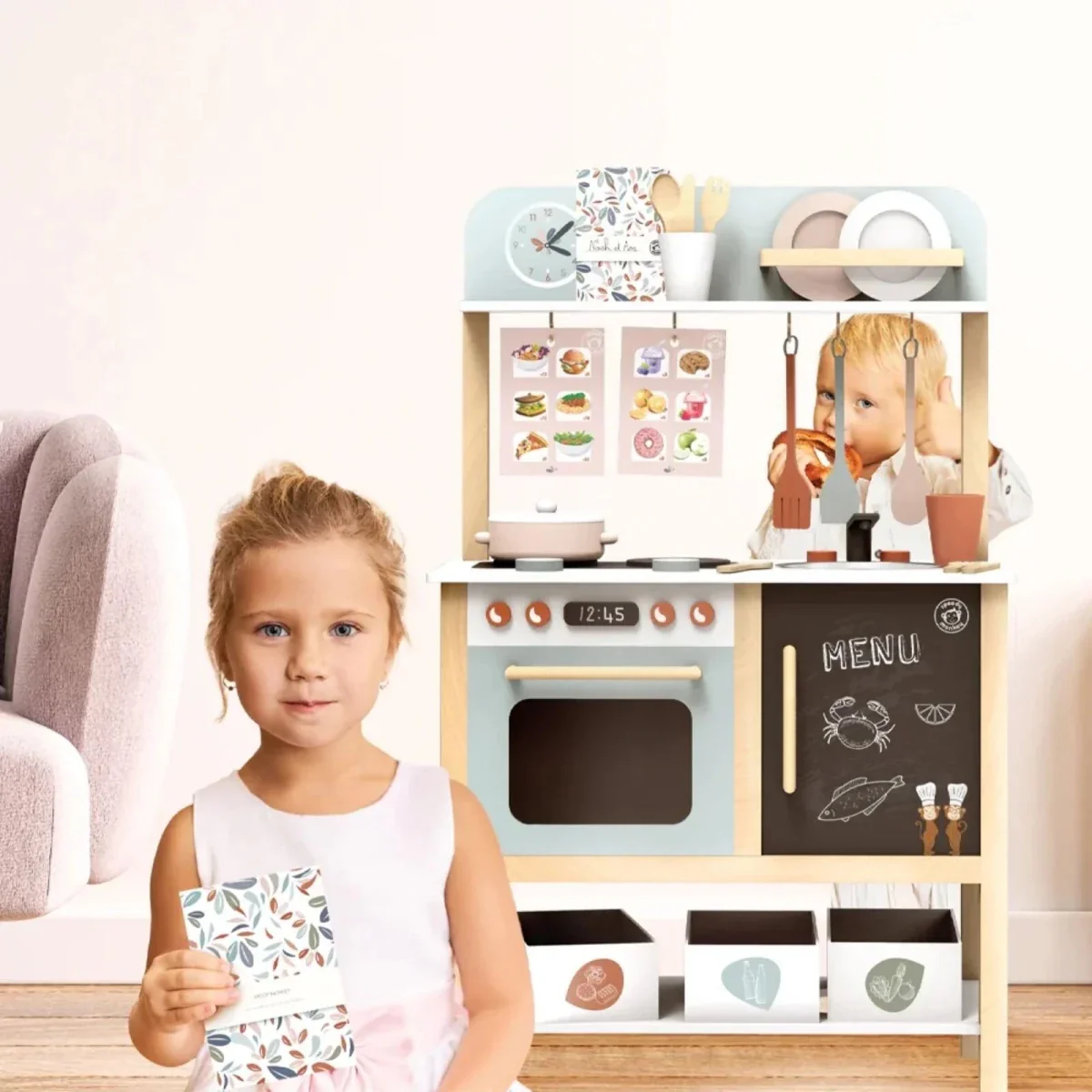 Speedy Monkey Wooden Kitchen with Accessories 20 pcs - Image 3