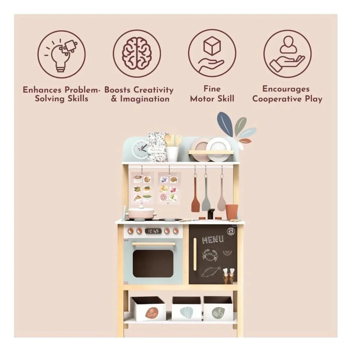 Speedy Monkey Wooden Kitchen with Accessories 20 pcs - Image 6