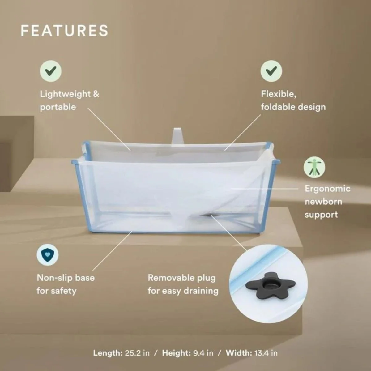 Stokke Flexi Bath Baby Bath & Flexi Bath Newborn Support Bundle - Ocean Blue - Image 9