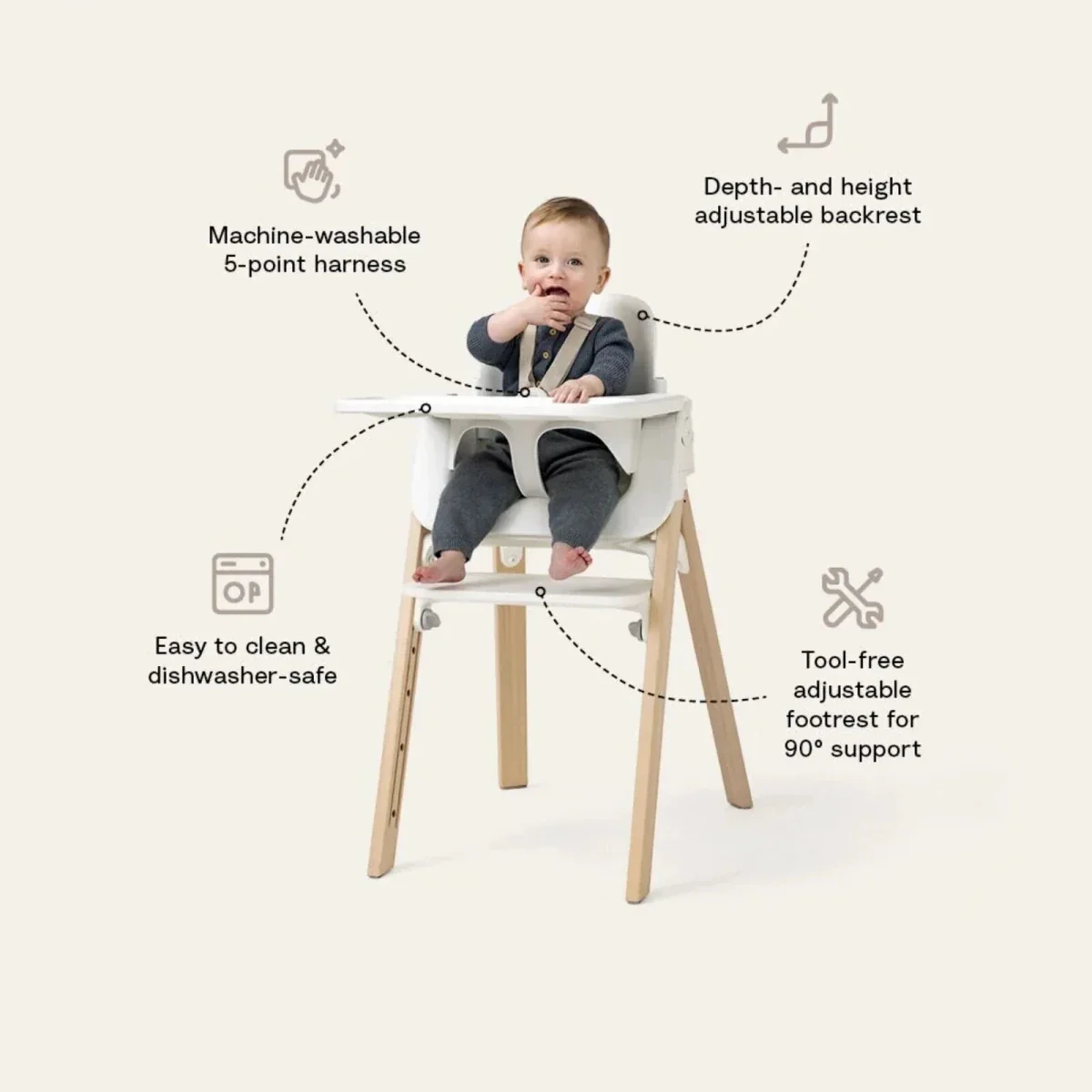Stokke Steps Highchair - White / Natural - Image 2