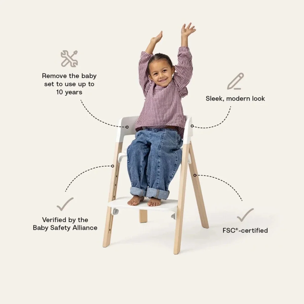 Stokke Steps Highchair - White / Natural - Image 3