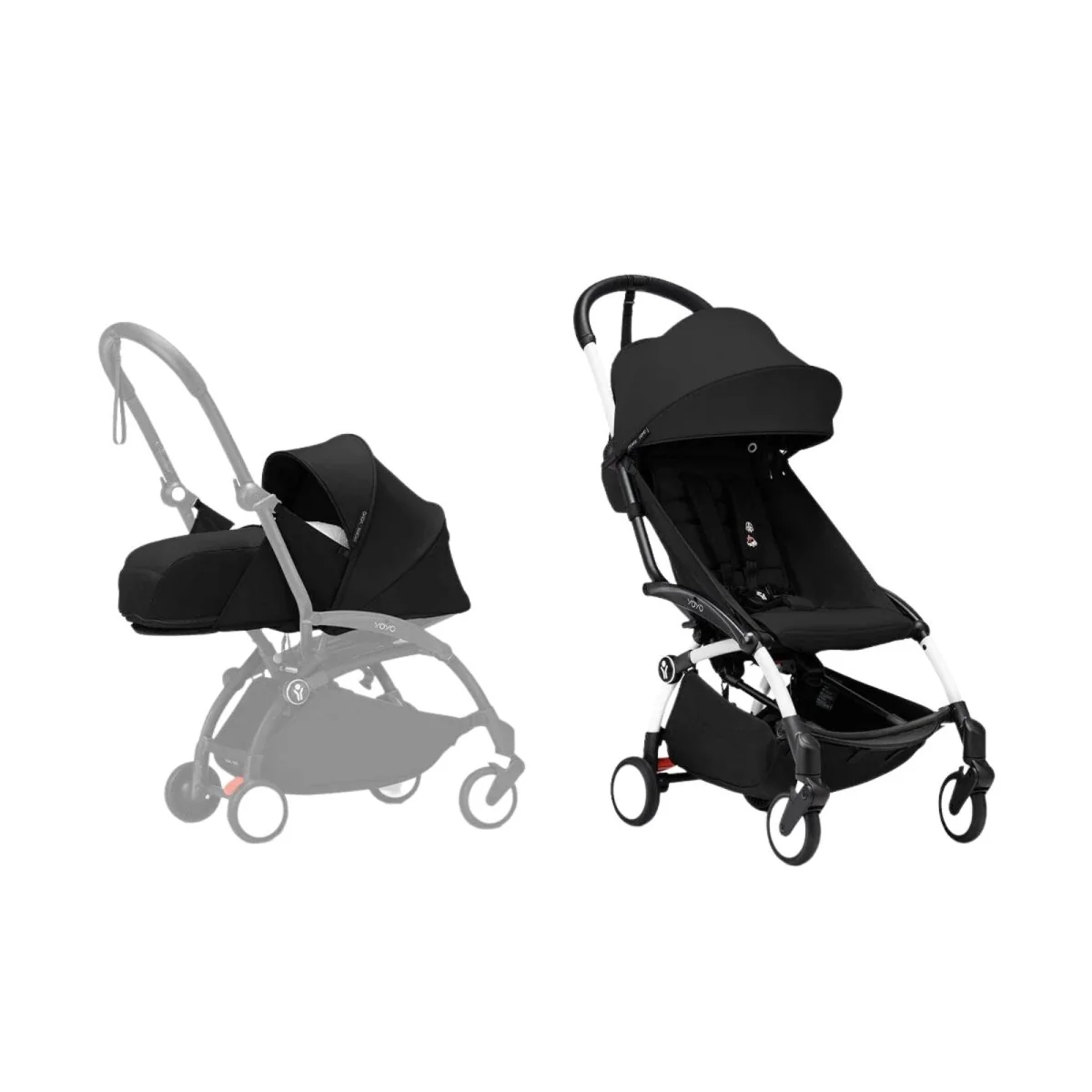 Stokke YOYO³ Newborn Pack to Toddler Bundle - Black Color Pack & White Frame