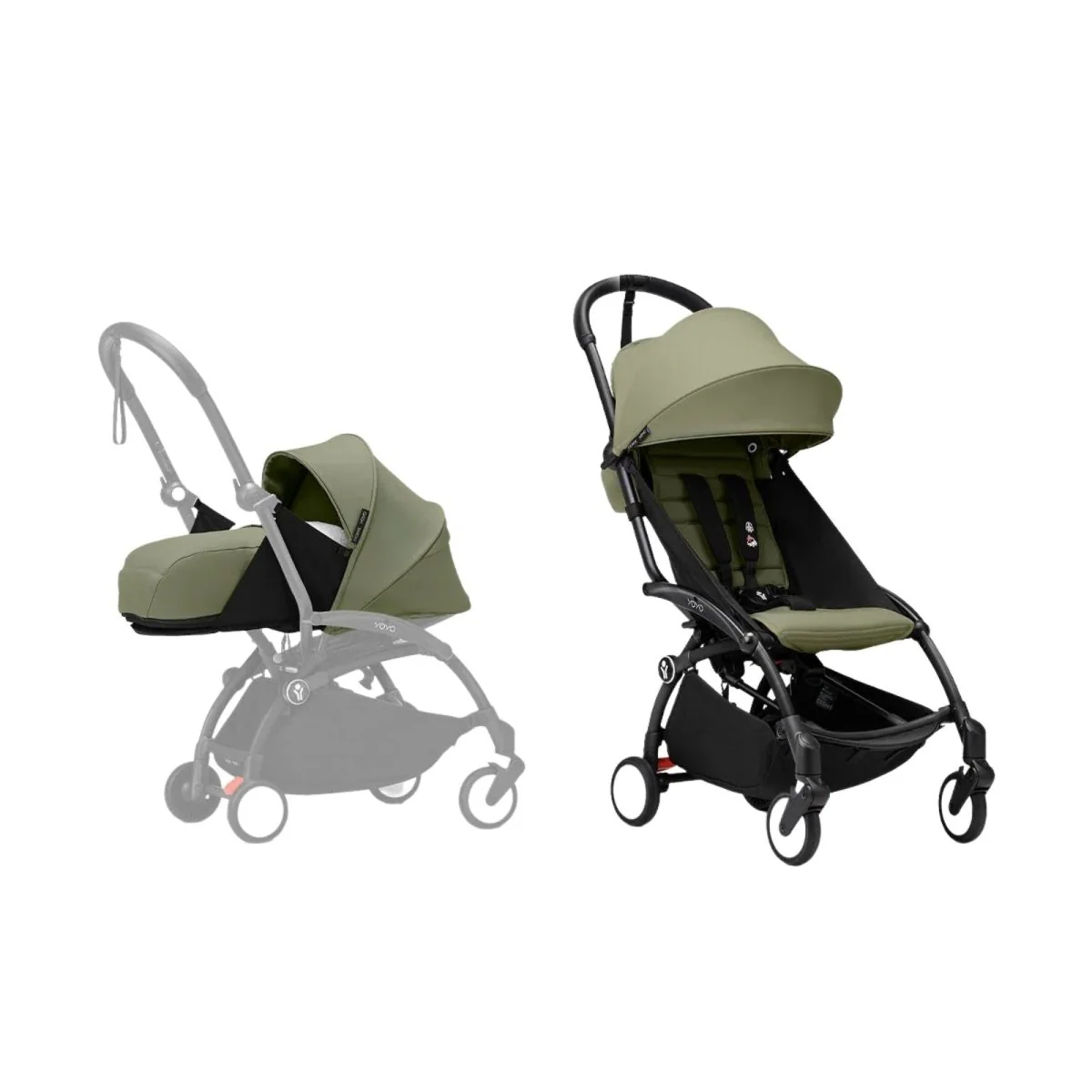 Stokke YOYO³ Newborn Pack to Toddler Bundle - Olive Color Pack & Black Frame