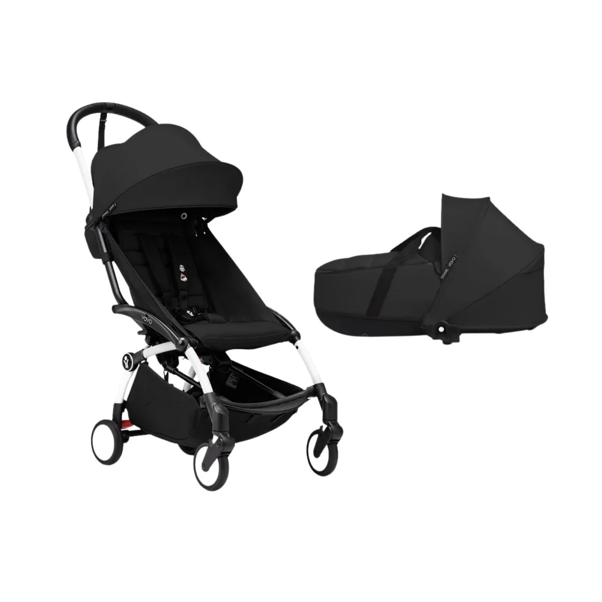 Stokke YOYO³ Newborn Shell to Toddler Bundle - Black Color Pack & White Frame