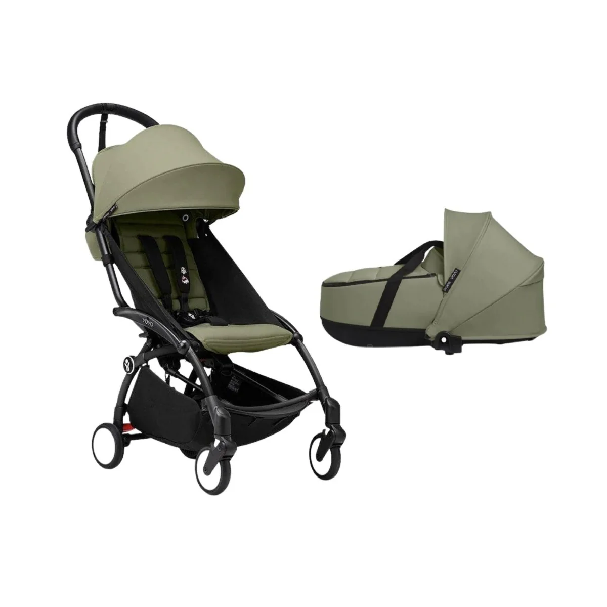 Stokke YOYO³ Newborn Shell to Toddler Bundle - Olive Color Pack & Black Frame